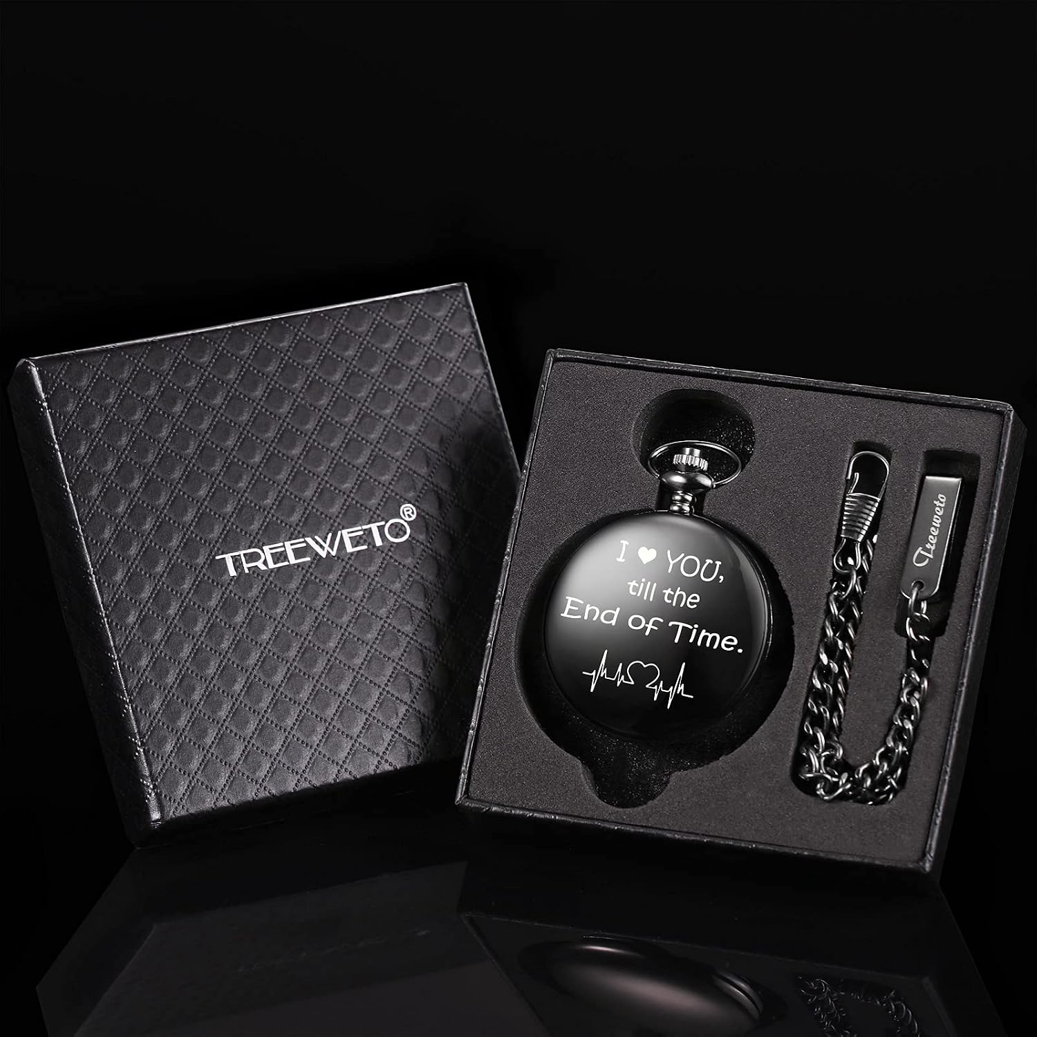TREEWETO Men's Pocket Watch Gifts for Husband Boyfriend Birthday Valentines Day Wedding Anniversary Fathers Day Christmas, Personalized Engraving for Him