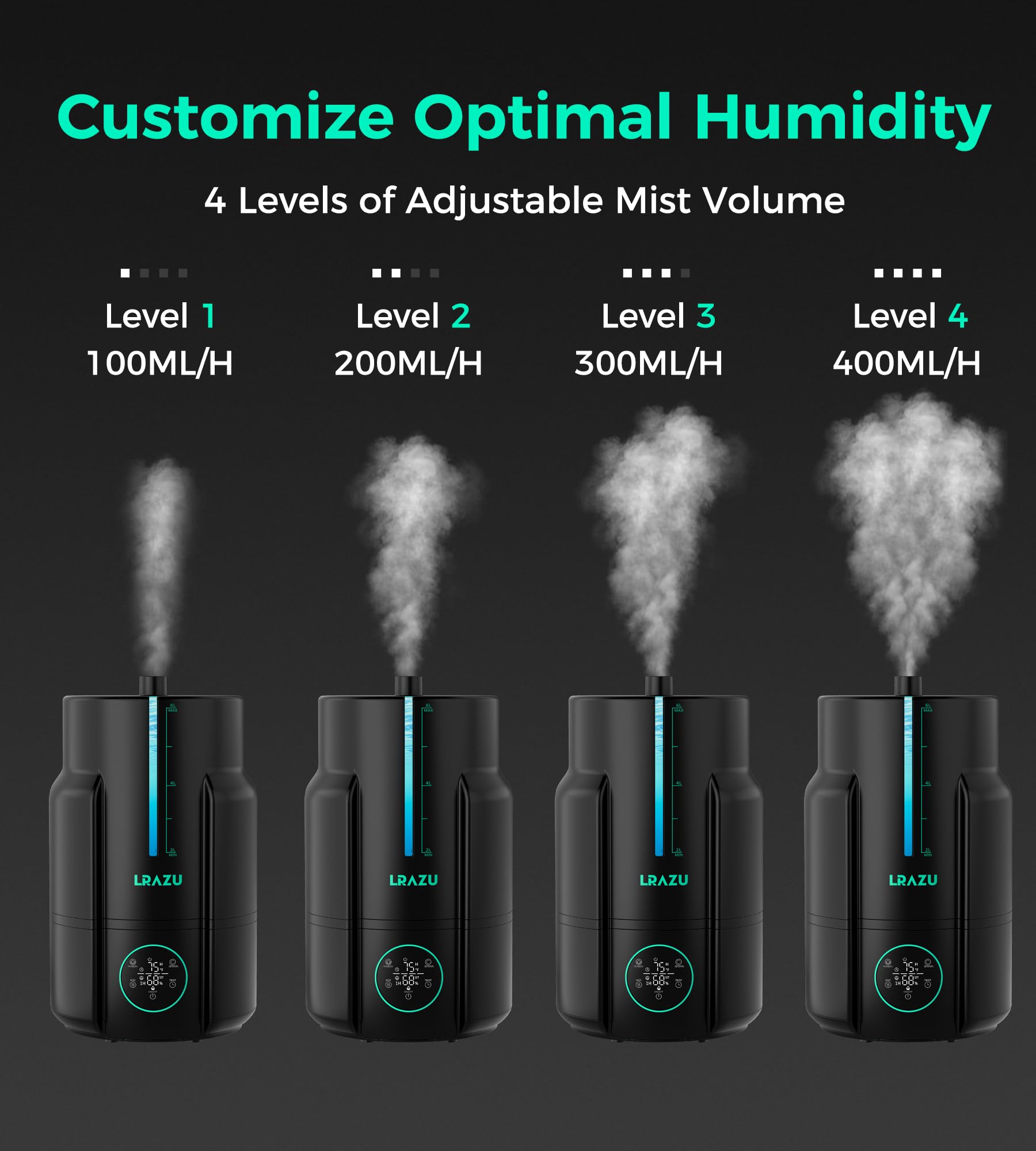 Nawilżacz do gadów 6 l/1,6 g, system misting dla gadów z przedłużonym wężem do kierowania, 400 ml/h, nawilżacz powietrza z precyzyjną sondą temperatury i wilgotności do namiotu