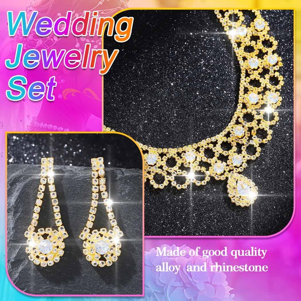 Aukmla Rhinestone Bridal Wedding Jewelry Set Sparkly Crystal Necklace Earrings Sets Prom Necklaces for Women - Image 4
