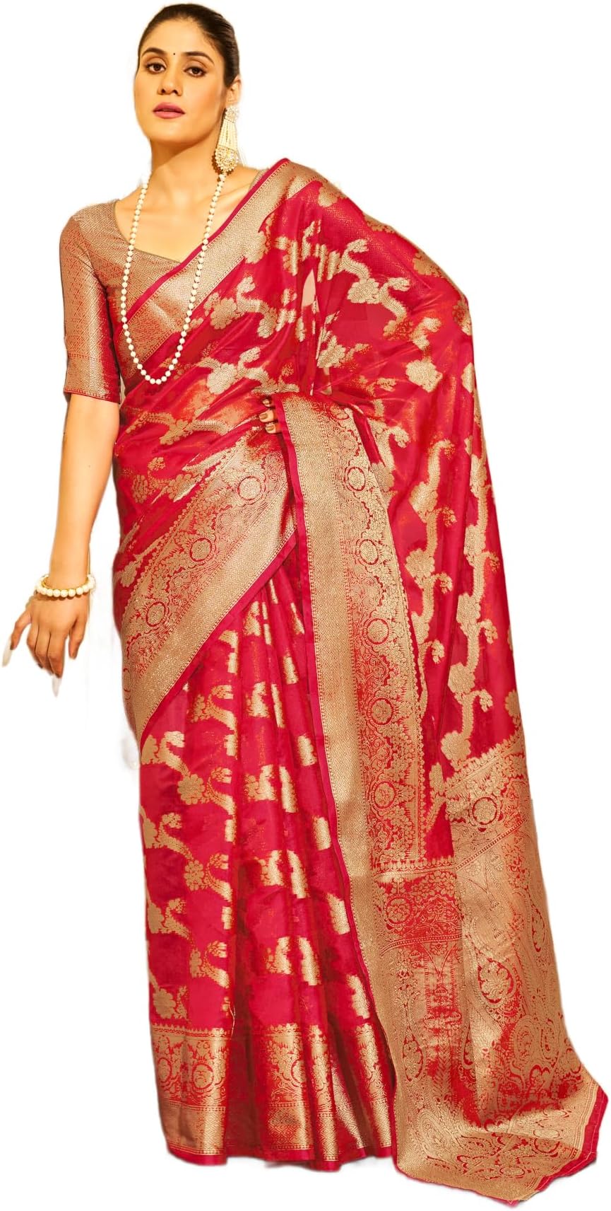 SWORNOF Women's kanjivaram banarasi silk saree for Patola festival Wedding silk with rich pallu Design sarees for women with blouse piece