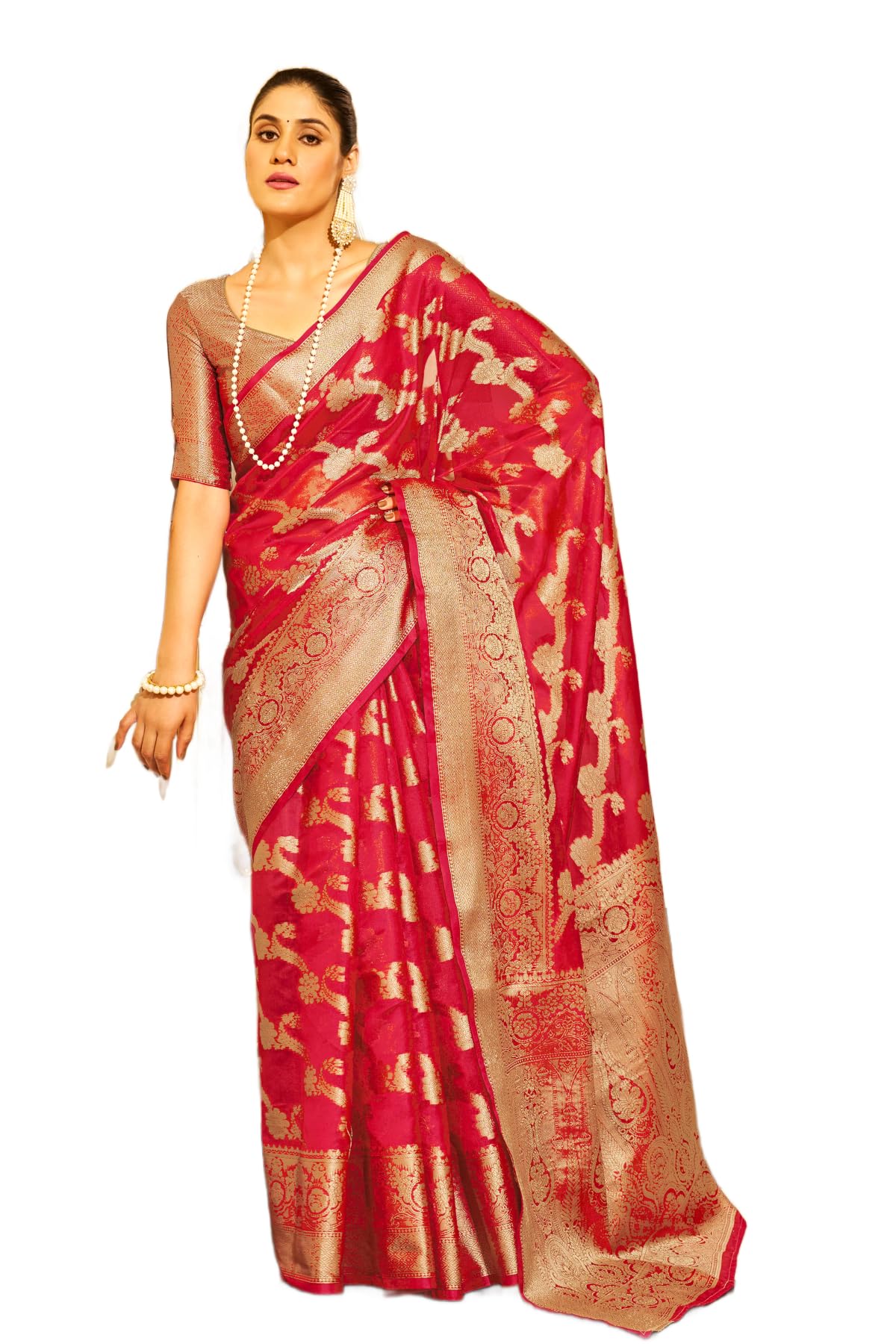 SWORNOF Women's kanjivaram banarasi silk saree for Patola festival Wedding silk with rich pallu Design sarees for women with blouse piece