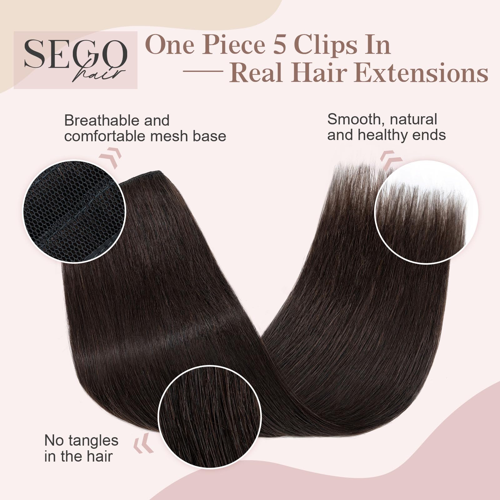 SEGOHAIR Hair Extensions Clip in Human Hair Extensions, 10" One Piece 5 Clips Thick Clip in Hair Extension - Image 4
