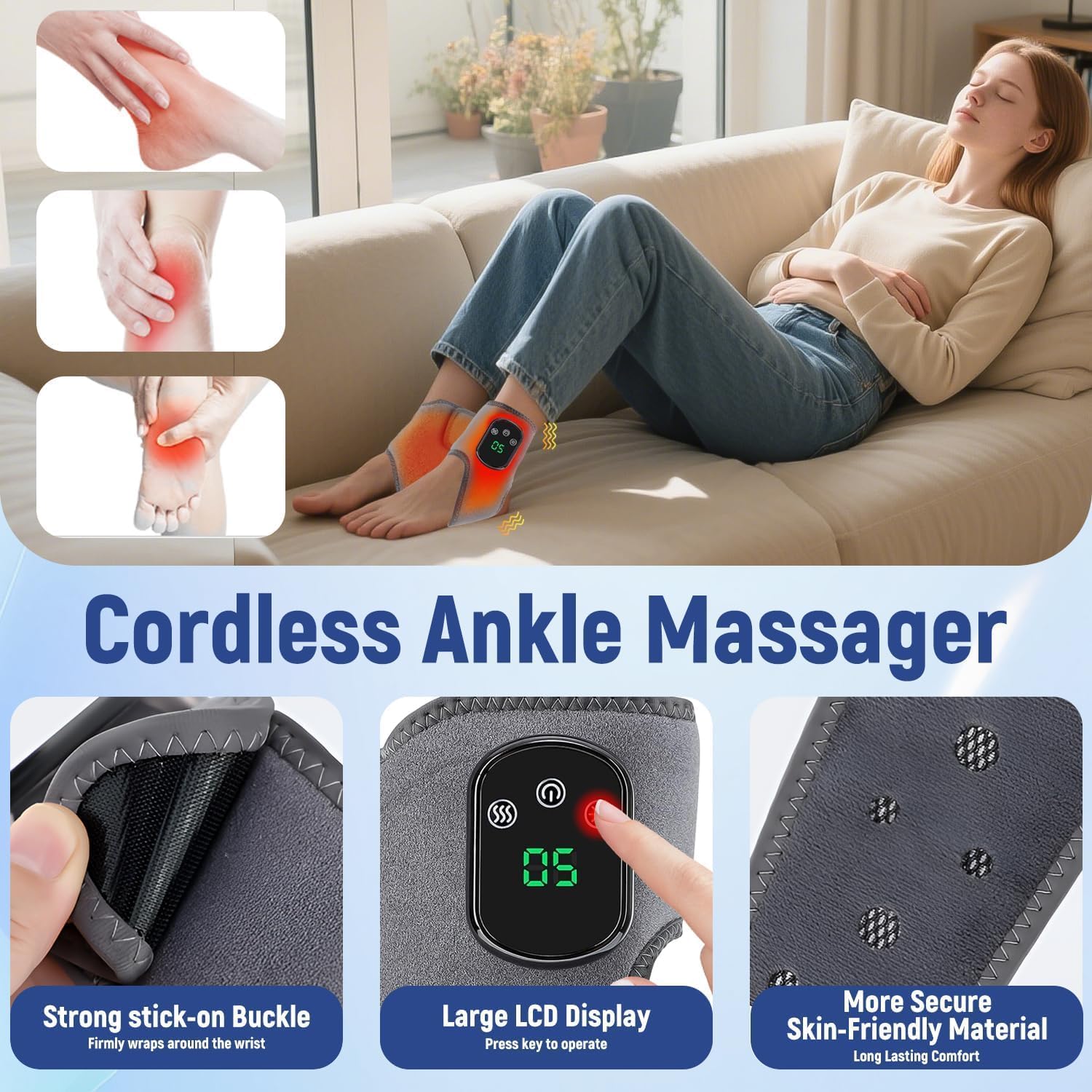 Lot de 2 masseurs de pieds, 3 en 1, appareil de massage électrique avec 5 réglages de chaleur, chauffe-pieds sans fil, chauffe-pieds avec appareil de massage des chevilles