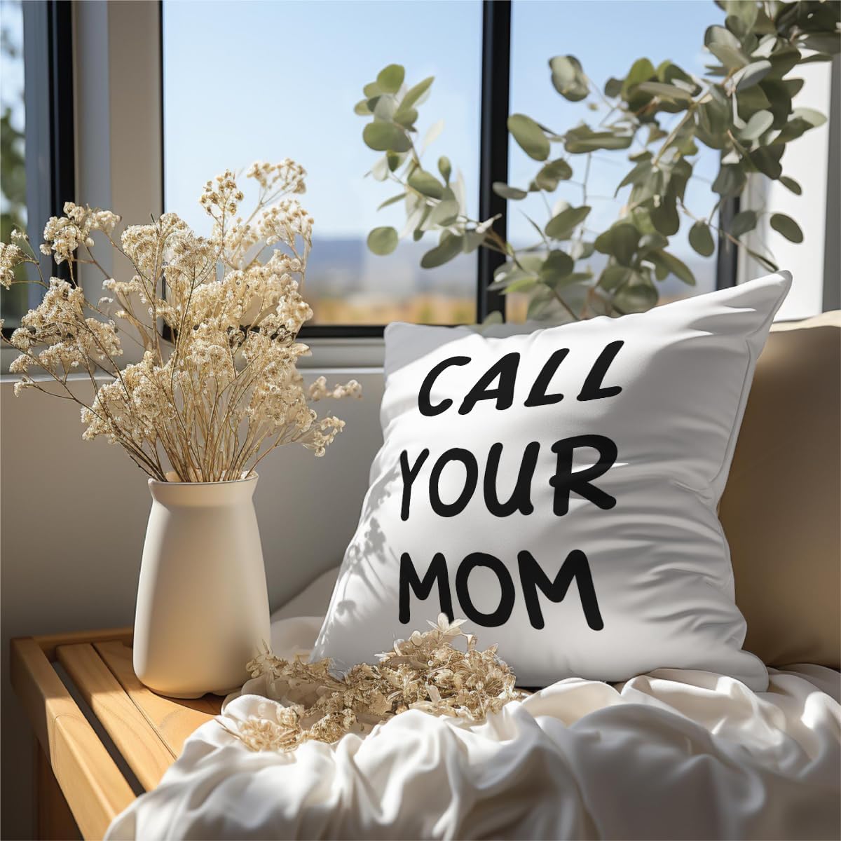 HONLUNG Call Your Mom Throw Pillow Cover 18x18, Funny College Dorm Decor image 2