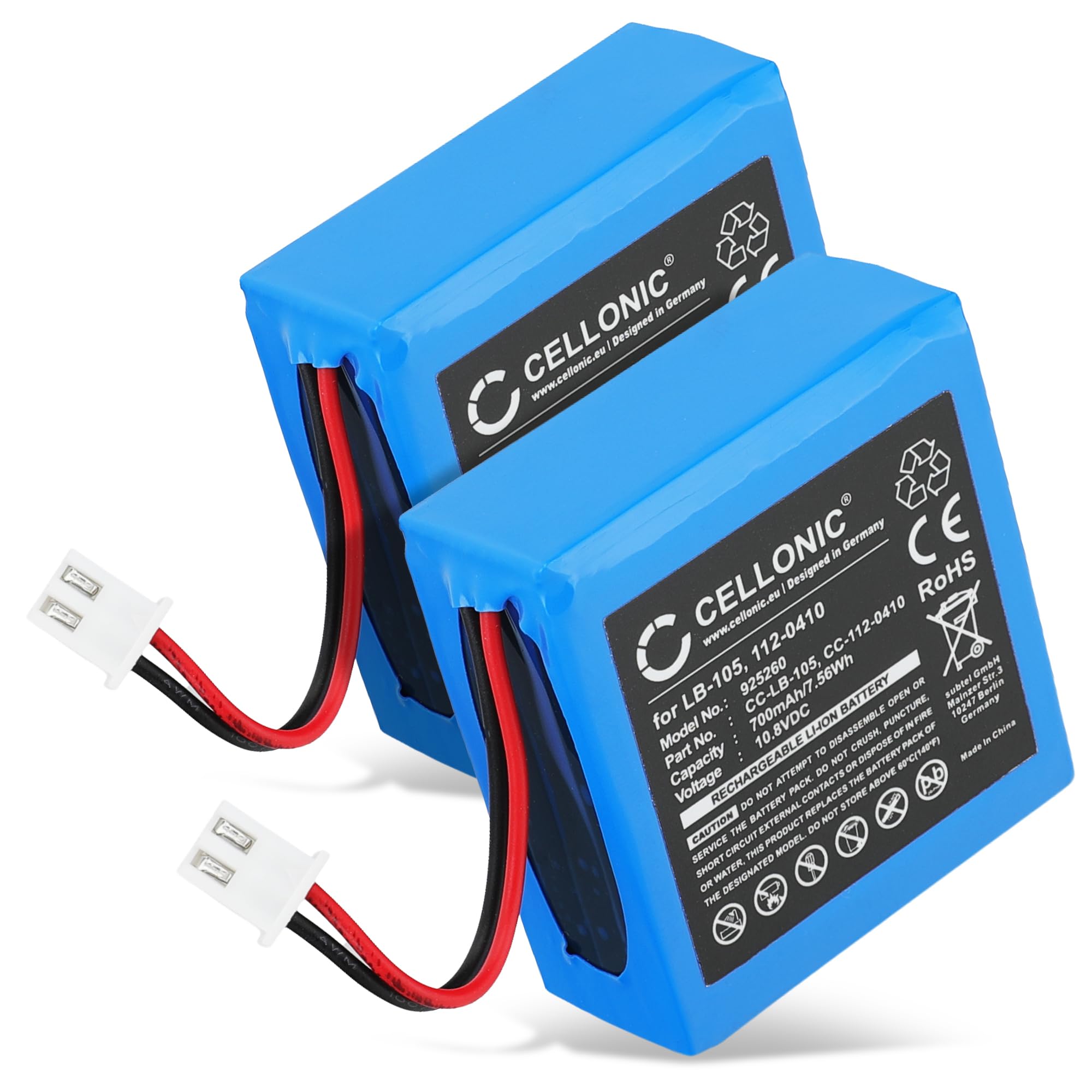subtel 2x Batteria compatibile con Safescan 135i, 155-S, LB-105 | 2x, (700mAh-10.8V-Ioni di Litio), Terminale di pagamento / POS Batteria per Safescan 135i, 155-S, 155i, 165i, LB-105, 185-S