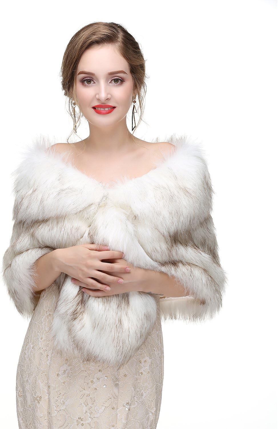 Women's Faux Fur Shawl Wrap Cape for Bridal Wedding Party Blue Artificial Wool