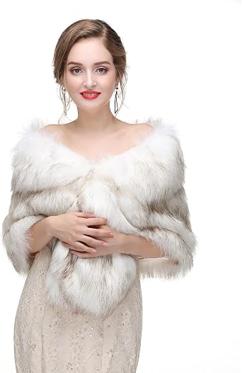 Faux Fur Wrap for Women,Winter Shawl for Wedding Stole Shrug Fur Cape 1920s