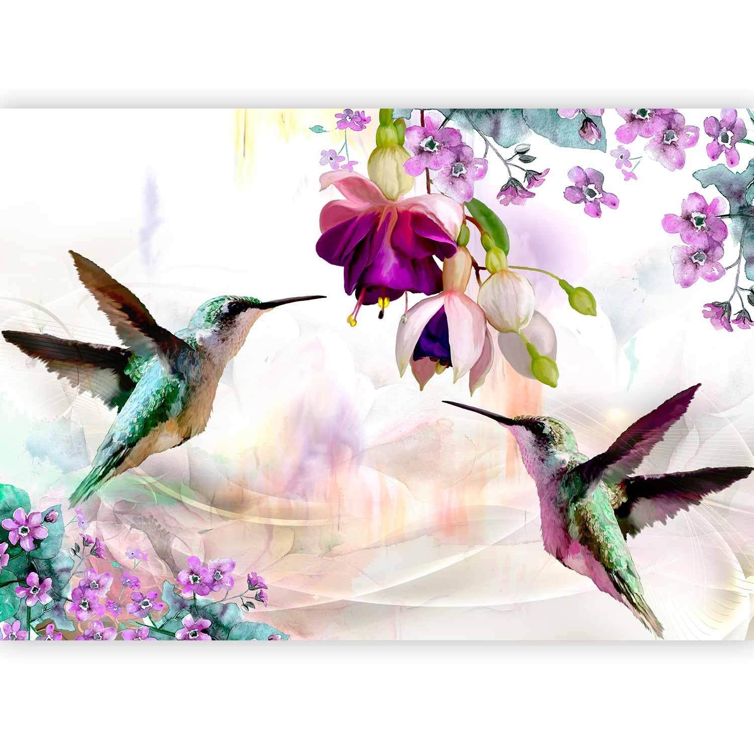 murando Photo Wallpaper Nature 300x210 cm Non-Woven Premium Art Print Fleece Wall Mural Decoration Poster Picture Design Modern Humming-Bird Flowers b-C-0188-a-a — image 1