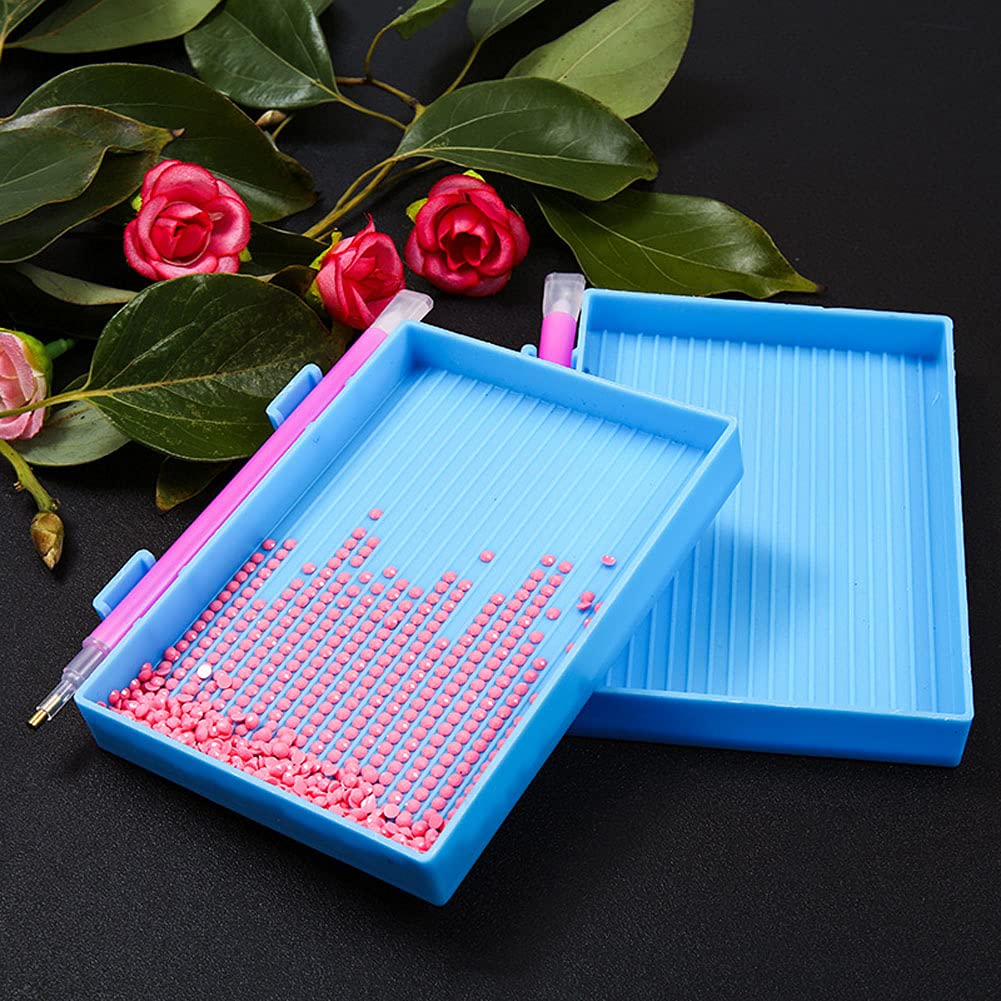 6Pcs Rectangle Diamond Tray Organizer Plastic Bead Rhinestone Diamond Sorting Trays Plate for DIY Diamond Cross Stitch Nail Art Dotting Tool and Craft Supplies, Blue