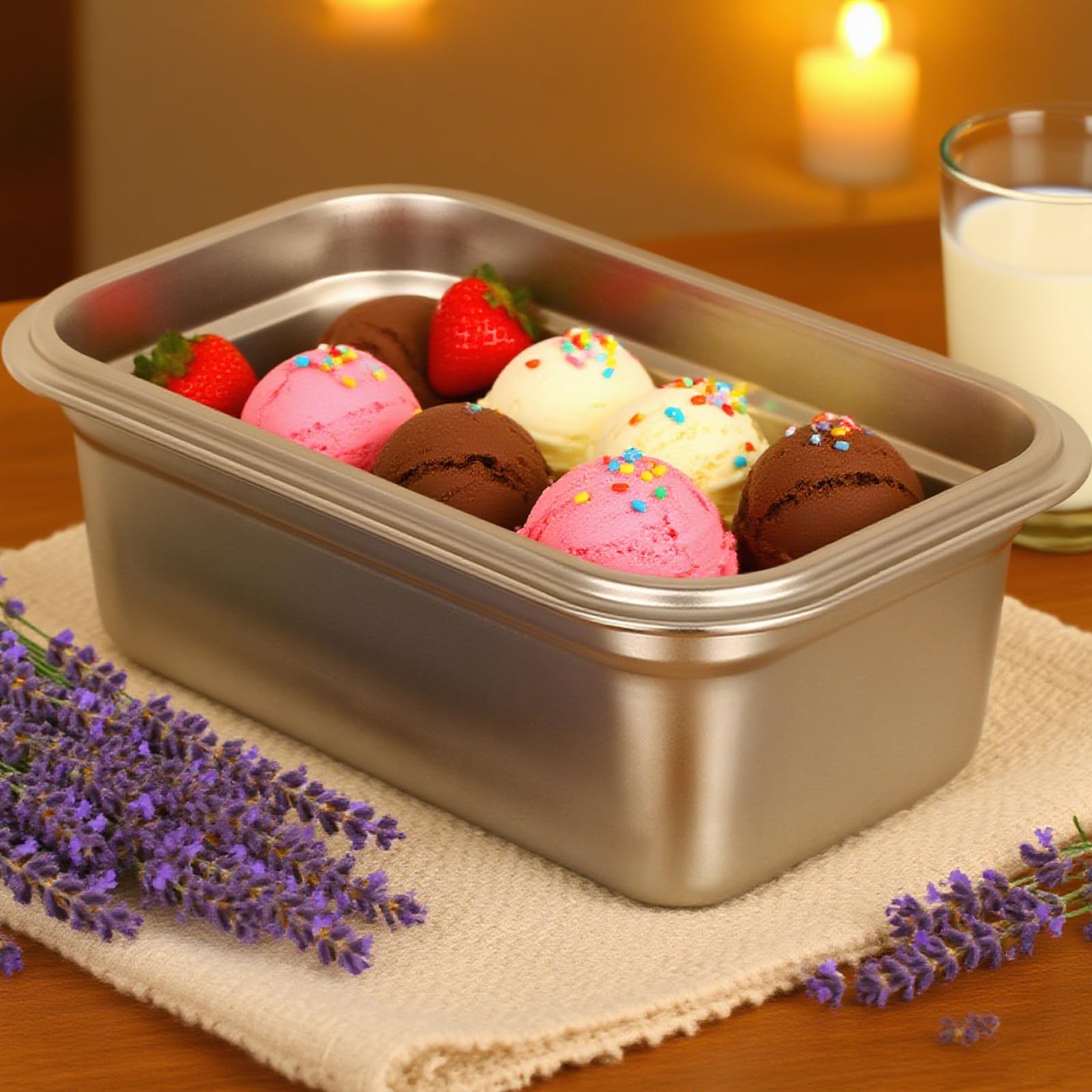 Contenitori Gelato in Acciaio Inox da 1, 2L con Coperchio 2 Pezzi