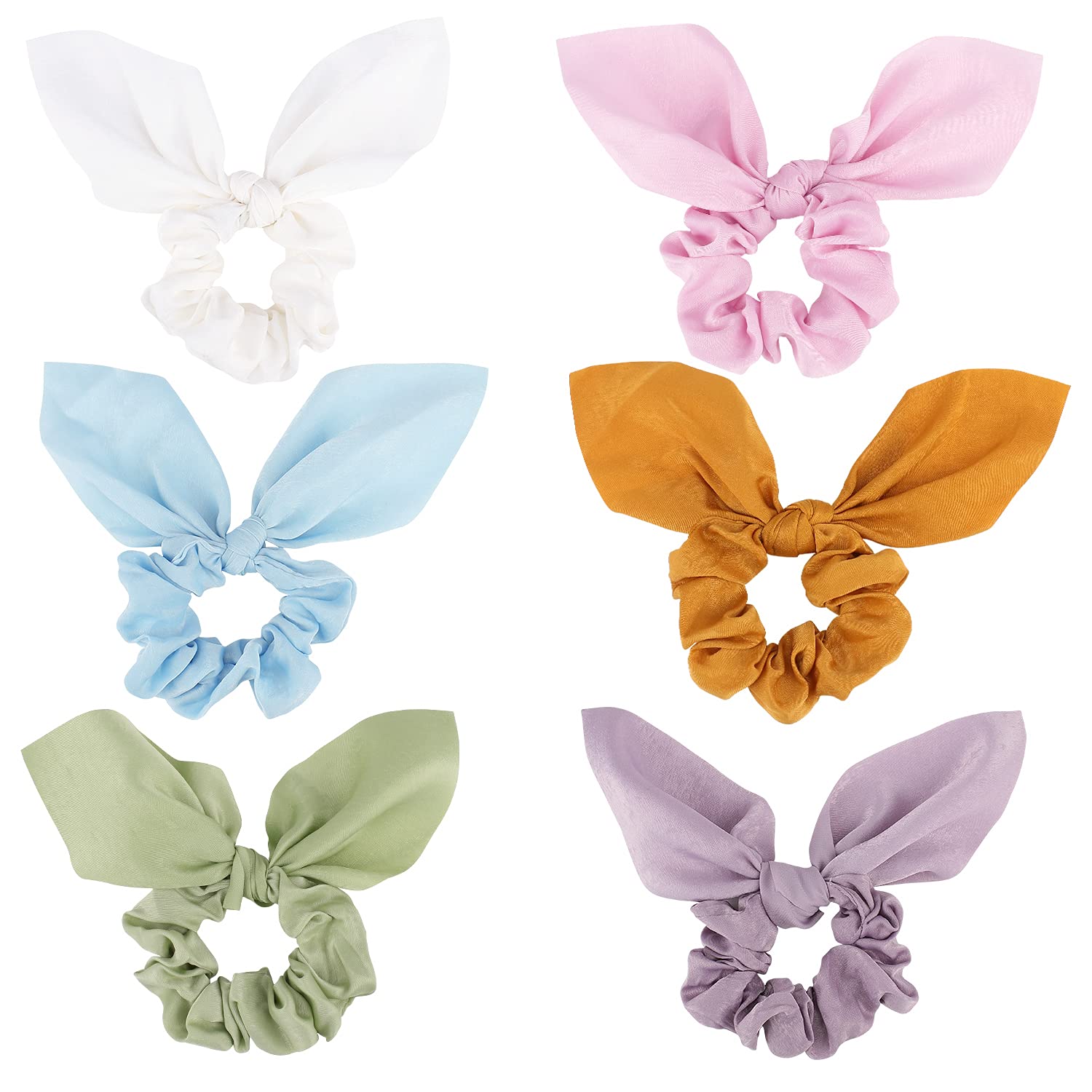 Jaciya Hair Ties: Silk Bunny Ears and Tail Scrunchies for Girls and Women Hair Accessories (Pink/Blue/Green/Yellow/Purple/White)