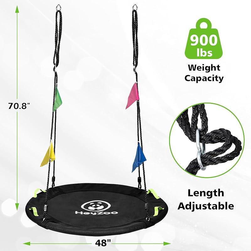 48 Inch Tree Swing, Larger Saucer Flying Swing for Outdoor Backyard, Black image 4