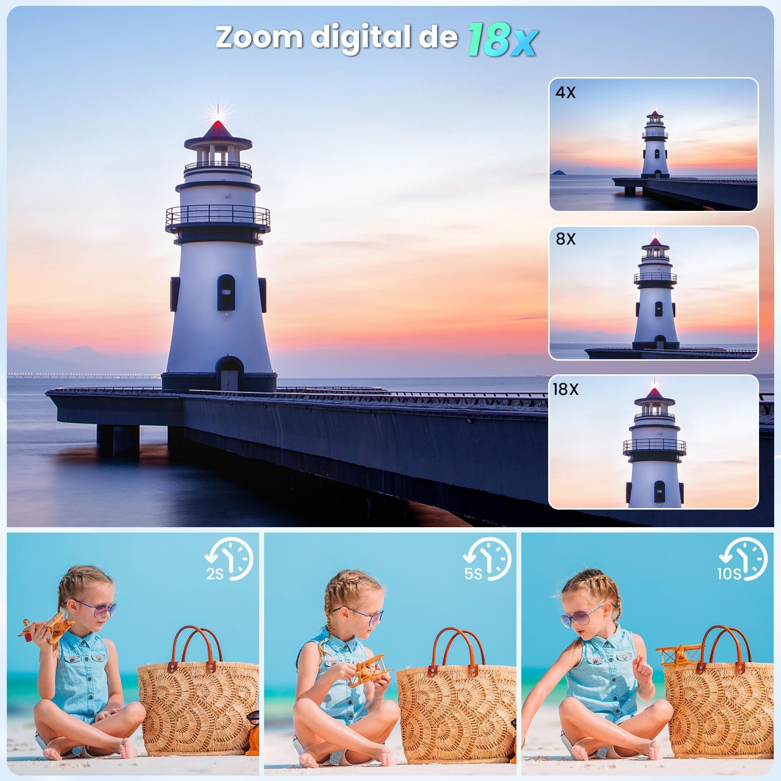Appareil Photo Numérique avecà Double Écran - 48MP HD 4k Digital Caméra, Appareil Photo Compact Portable avec Zoom Numérique 18X Anti-Shake Caméra, Carte de 32GB, pour Enfant/Ados/Débutant, Noir