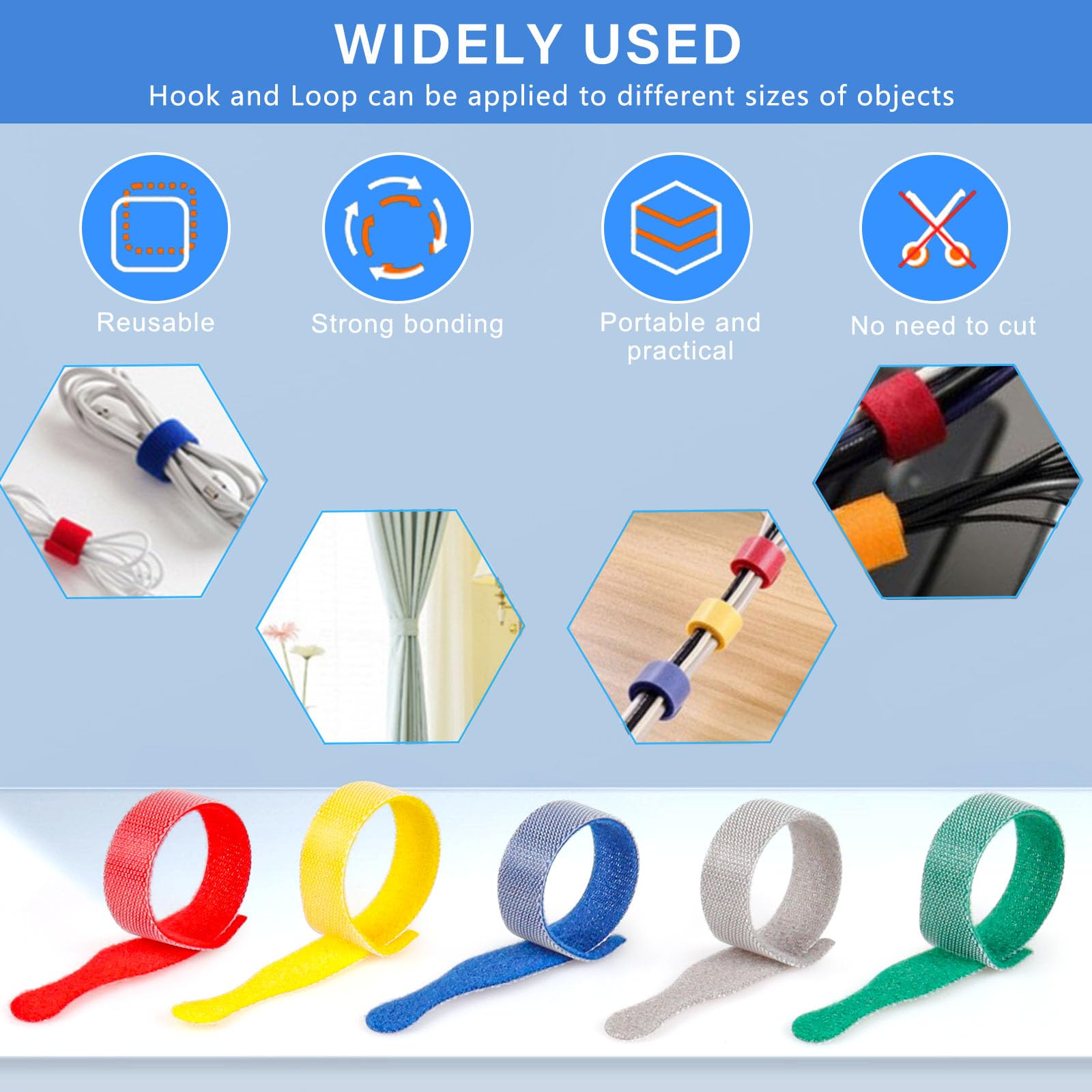 50 pezzi Fascette Cavi, 150 x 12 mm Colore Fascette Riutilizzabili Nylon Regolabili con Gancio e Anello, Fascette per Cavi, Cable Management, Organizer
