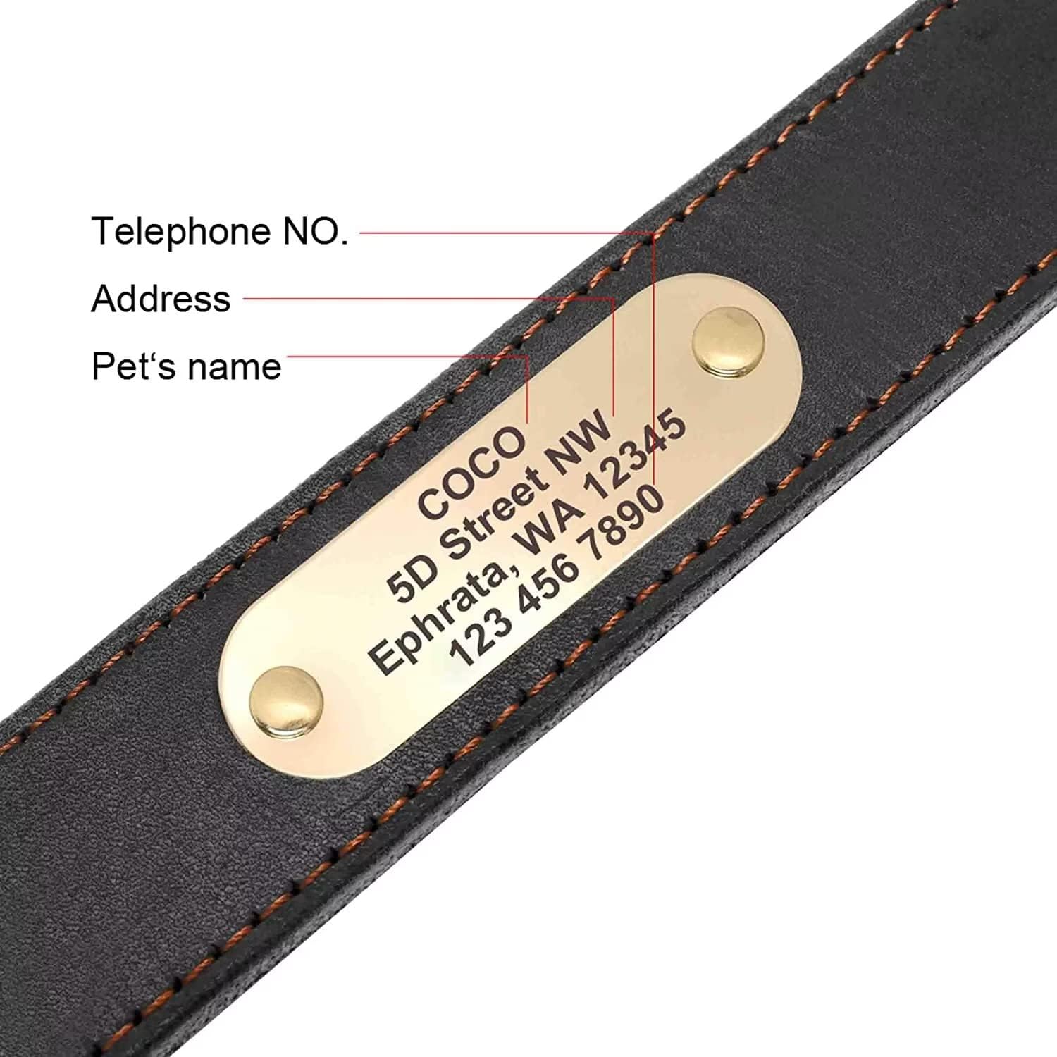 Didog Genuine Leather Dog Collars with Engraved Nameplate, Personalized Soft Leather Dog Collar with Custom ID Tag, Brown/Green/Red for Medium Large Dogs (XL,Black)