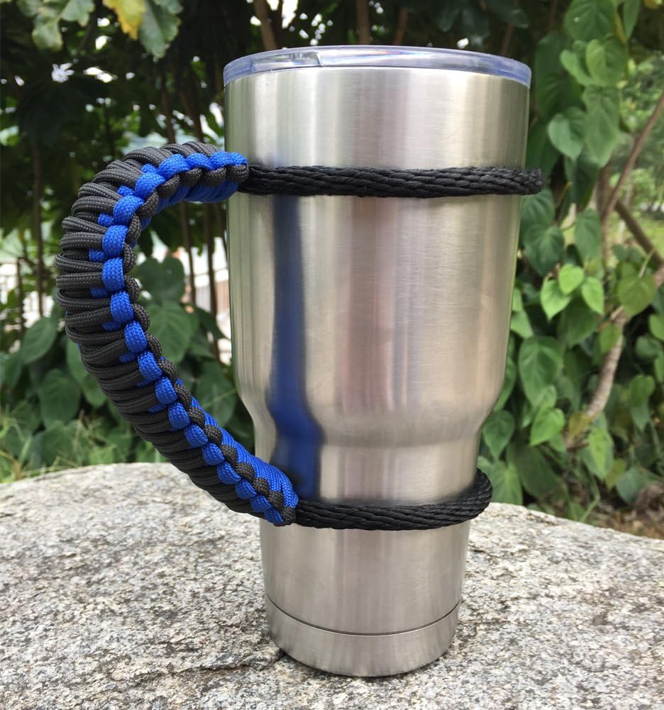 MOCE Handmade Paracord Handle for Yeti/Rtic/Ozark Trail Rambler 30 Oz Tumbler. Blue/black image 2