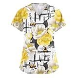 OIOLOYJM Printed Scrub Tops Women Short Sleeve V Neck Plus Size Scrubs for Womens Nursing Uniforms Shirts with Pockets