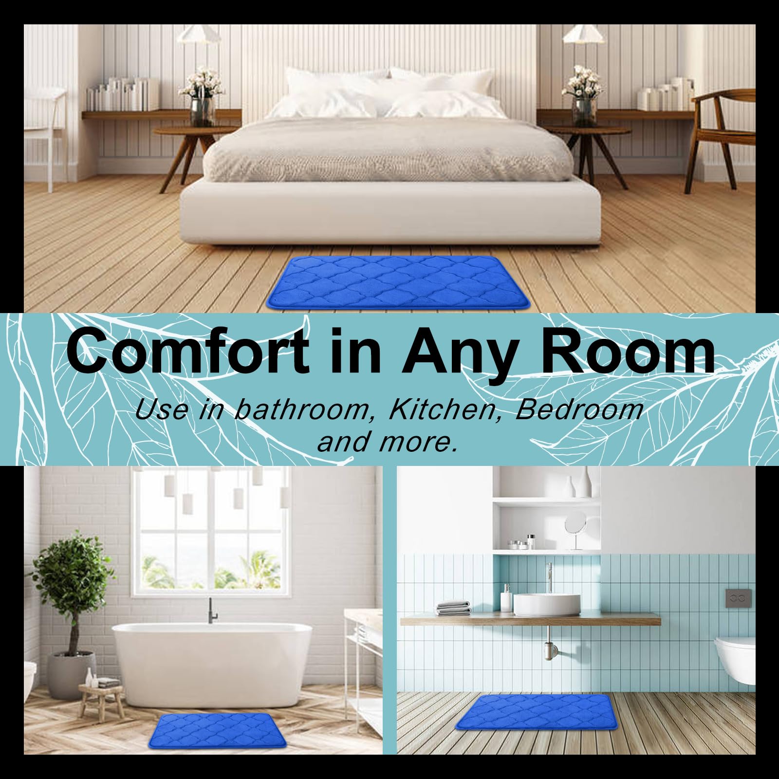 OLANLY Alfombra de baño de espuma viscoelástica de 47 x 20 pulgadas, suave y absorbente, antideslizante, cómoda, lavable a máquina, para suelo de baño, bañera, ducha y accesorios de decoración del