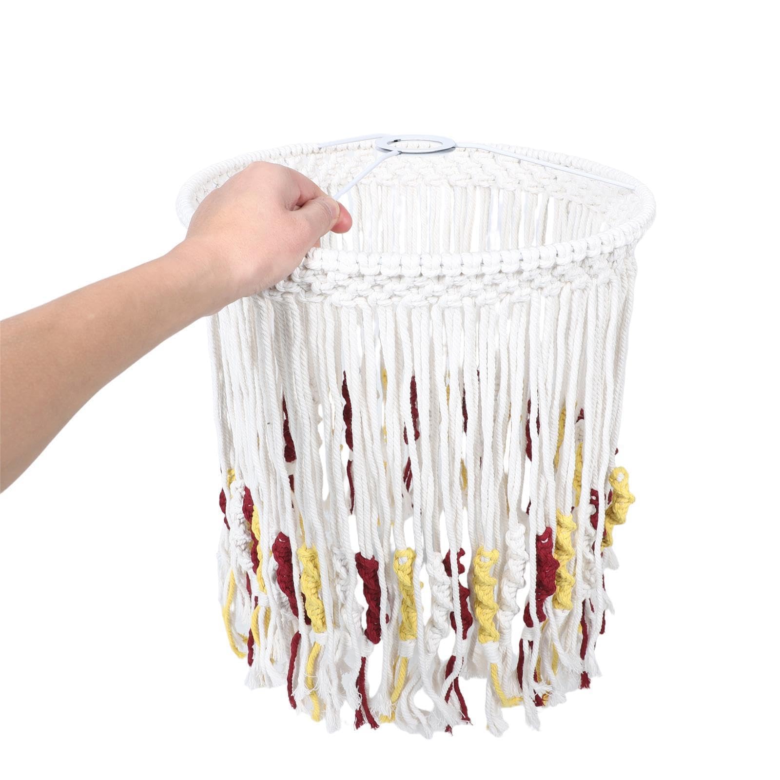 Hemobllo Paralume Boho in Cotone Intrecciato con Nappe, Lampada Sospensione Beige per Camera da Letto, Stile Rustico e Assemblaggio Facile