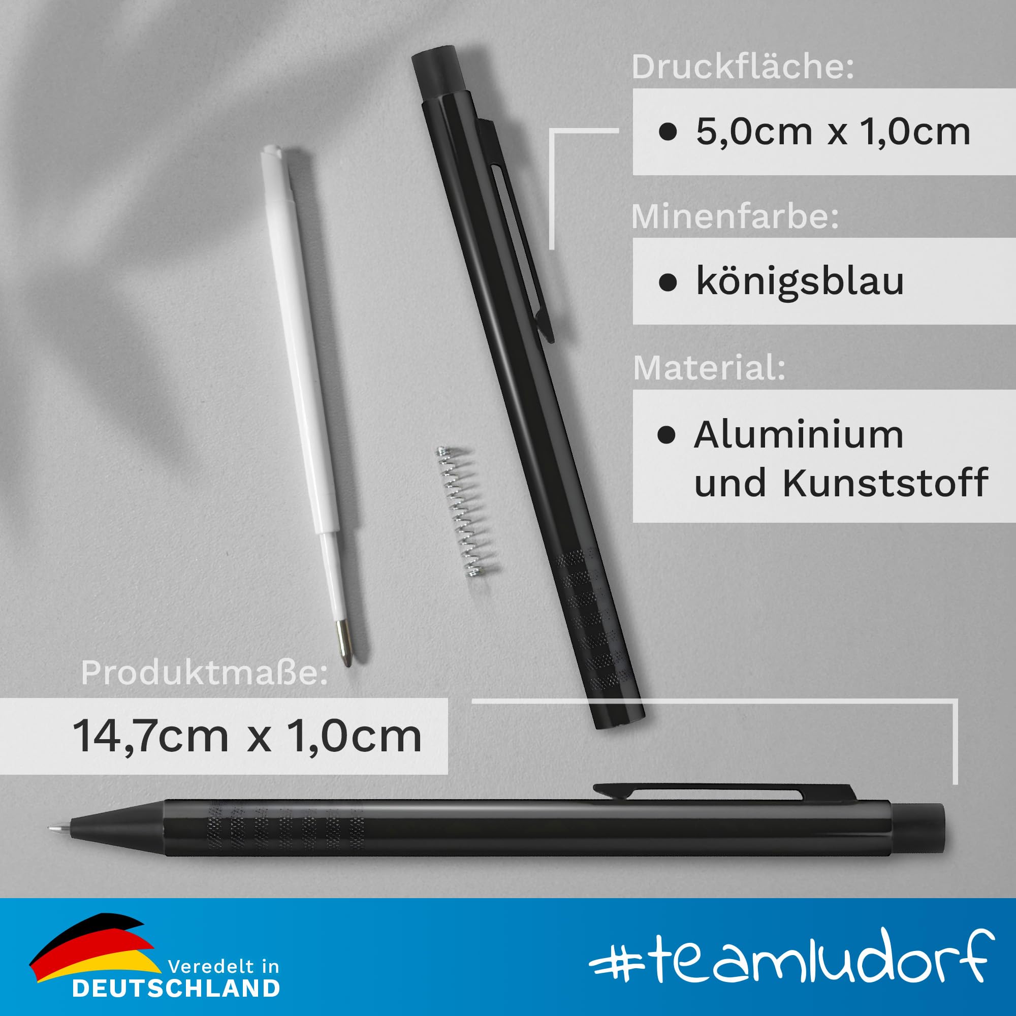 ALPHA Kugelschreiber Schwarz - 50 Stück - personalisierte Kugelschreiber mit Lasergravur - edles Werbeartikel-Set für Firmen, Messen & Kunden - hochwertiger Metall-Kuli mit Gravur