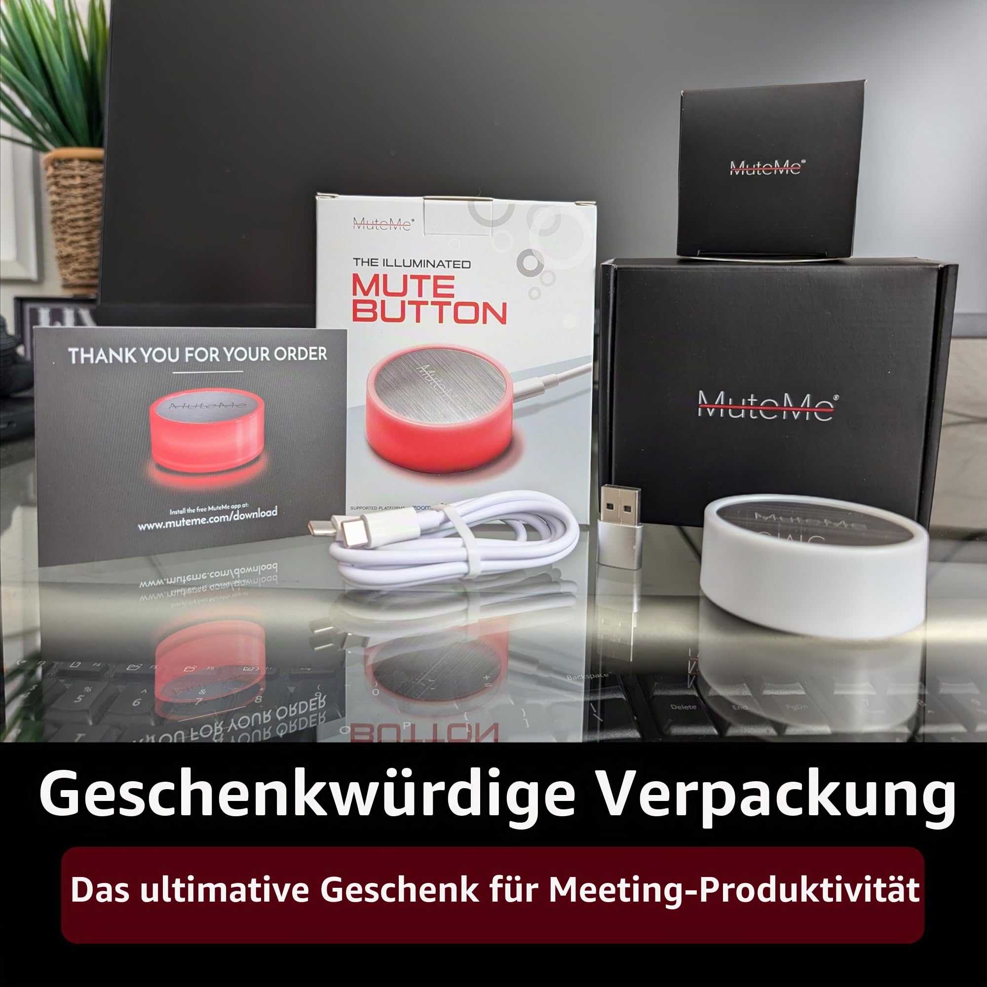 MuteMe, WebEx und mehr (wie bei Shark Tank), kompatibel mit Mac/PC. USB-Kabel und Adapter im Lieferumfang enthalten. Kostenloser Software-Download erforderlich.