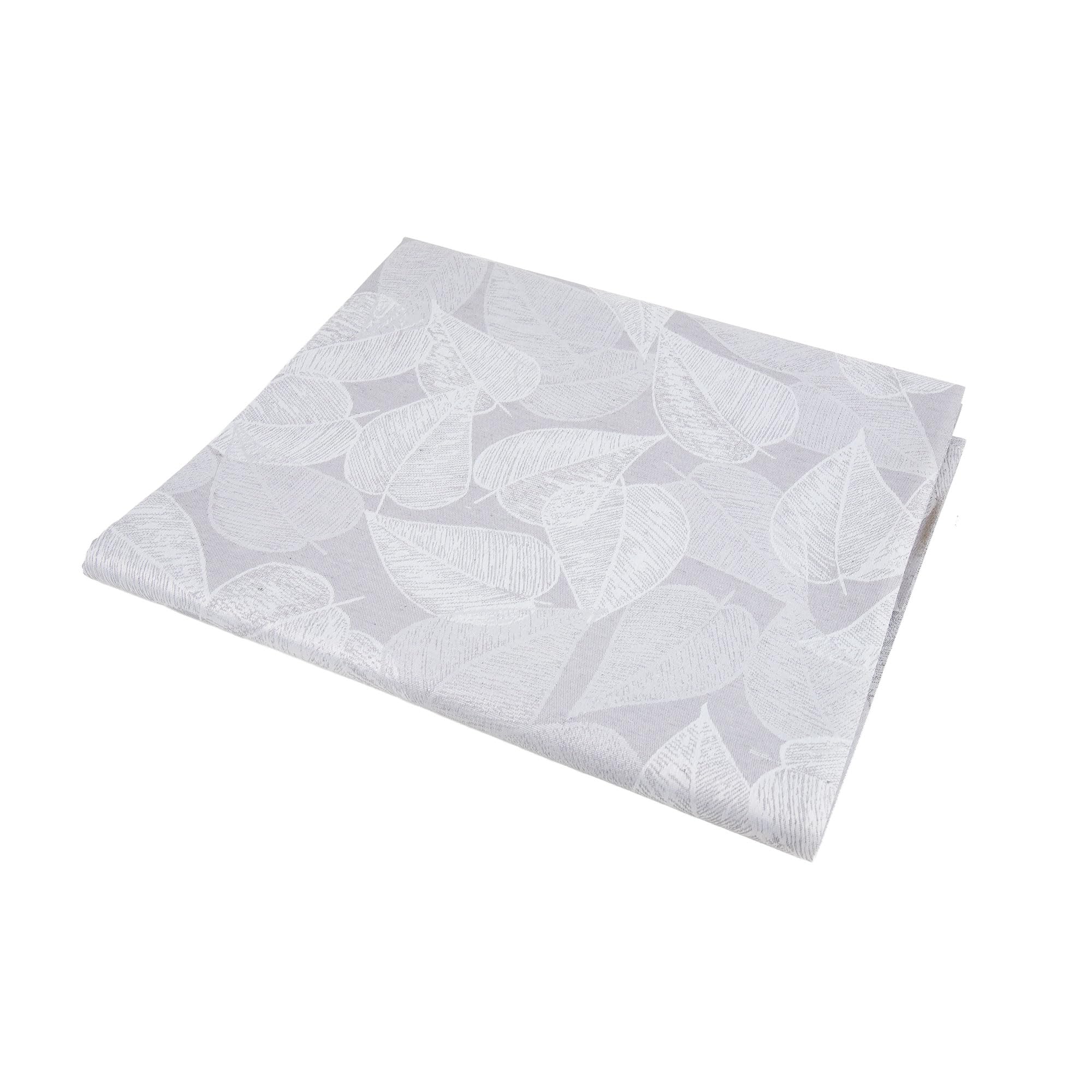 Cofan Mantel resinado Antimanchas | Diseño Moderno con Hojas | Color: Gris y Blanco | Materiales: algodón y poliéster | Cinco Medidas Diferentes (1, 1,40 x 3 m)