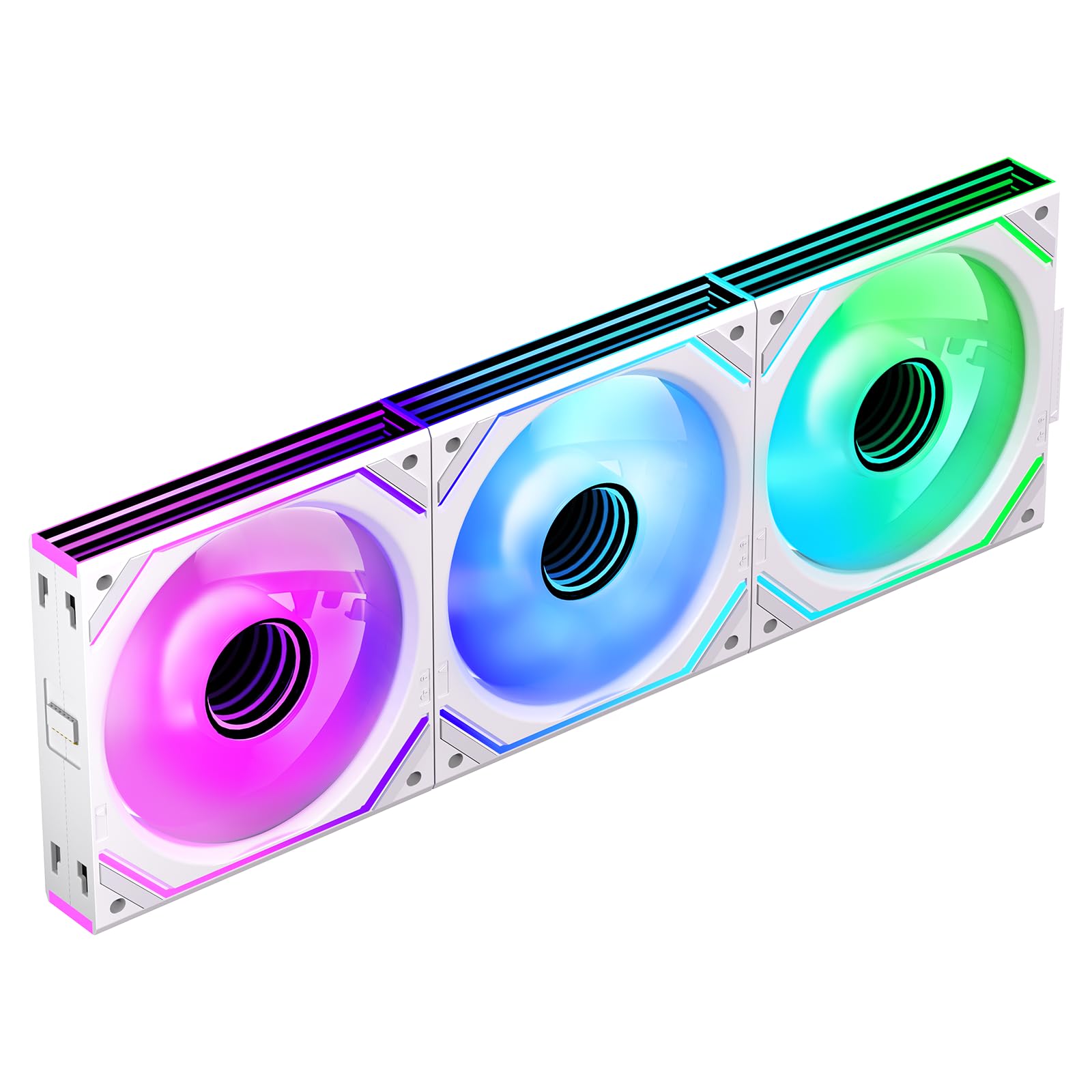 Jungle Leopard Interstellar-V2 Daisy Chain RGB PC Lüfter 120MM 3er Pack,1850RPM/68CFM/2.4mmH2O/24LEDs,5V3PIN ARGB und 12V4PIN PWM Lüfter (White, 120MM-Reverse)