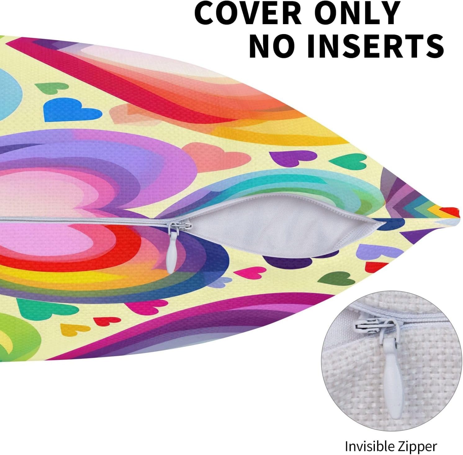 Hearts in Rainbow Colors Imitation Linen Pillowcase -2 Sets, Fashionable Home Decoration, Used for Sofas, Gardens, beds