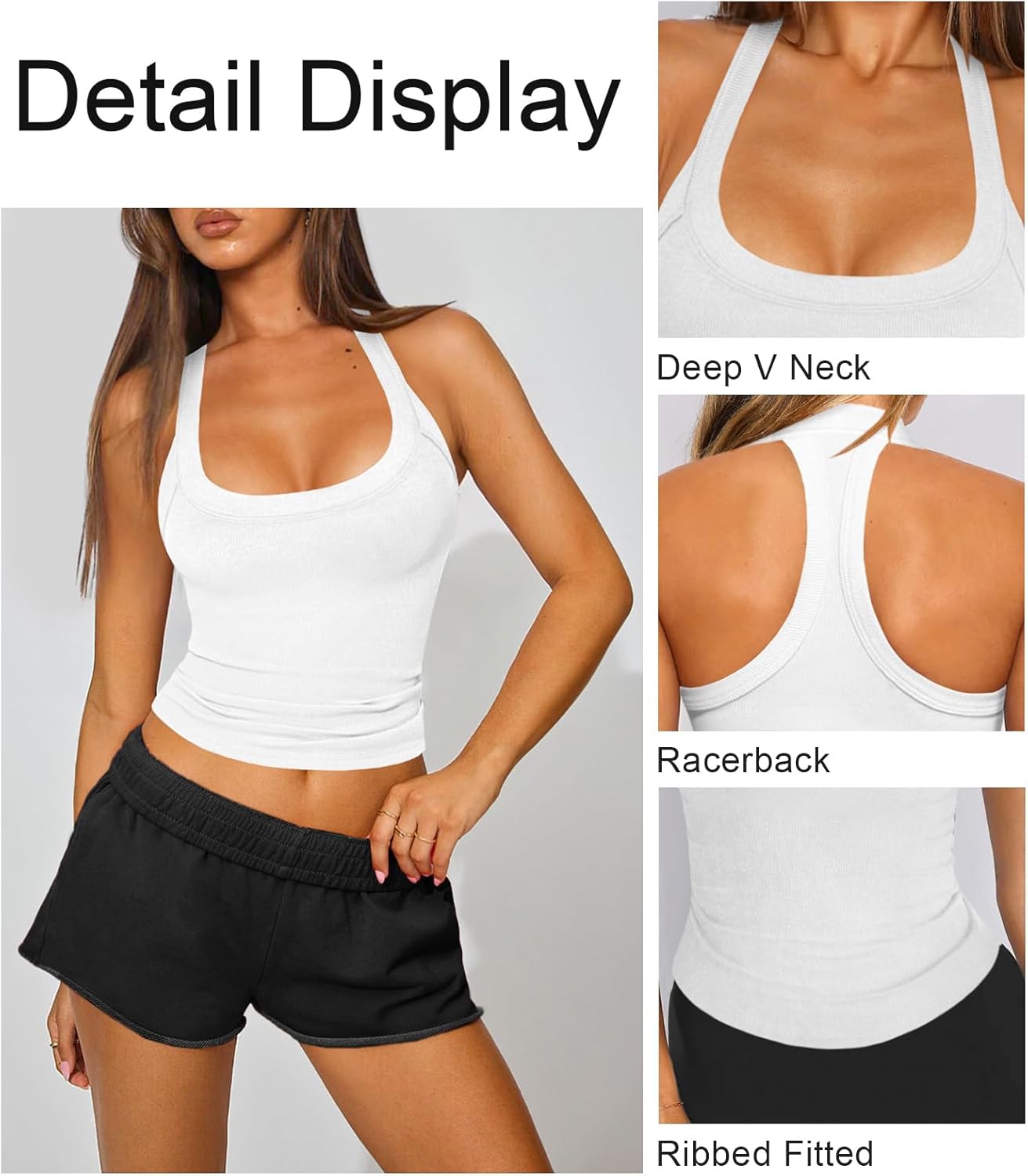 Womens Halter Top Deep Scoop Neck Low Cut Racerback Tank Top for Women Workout Ribbed Knit Fitted Sleeveless Cami Shirt - Image 4