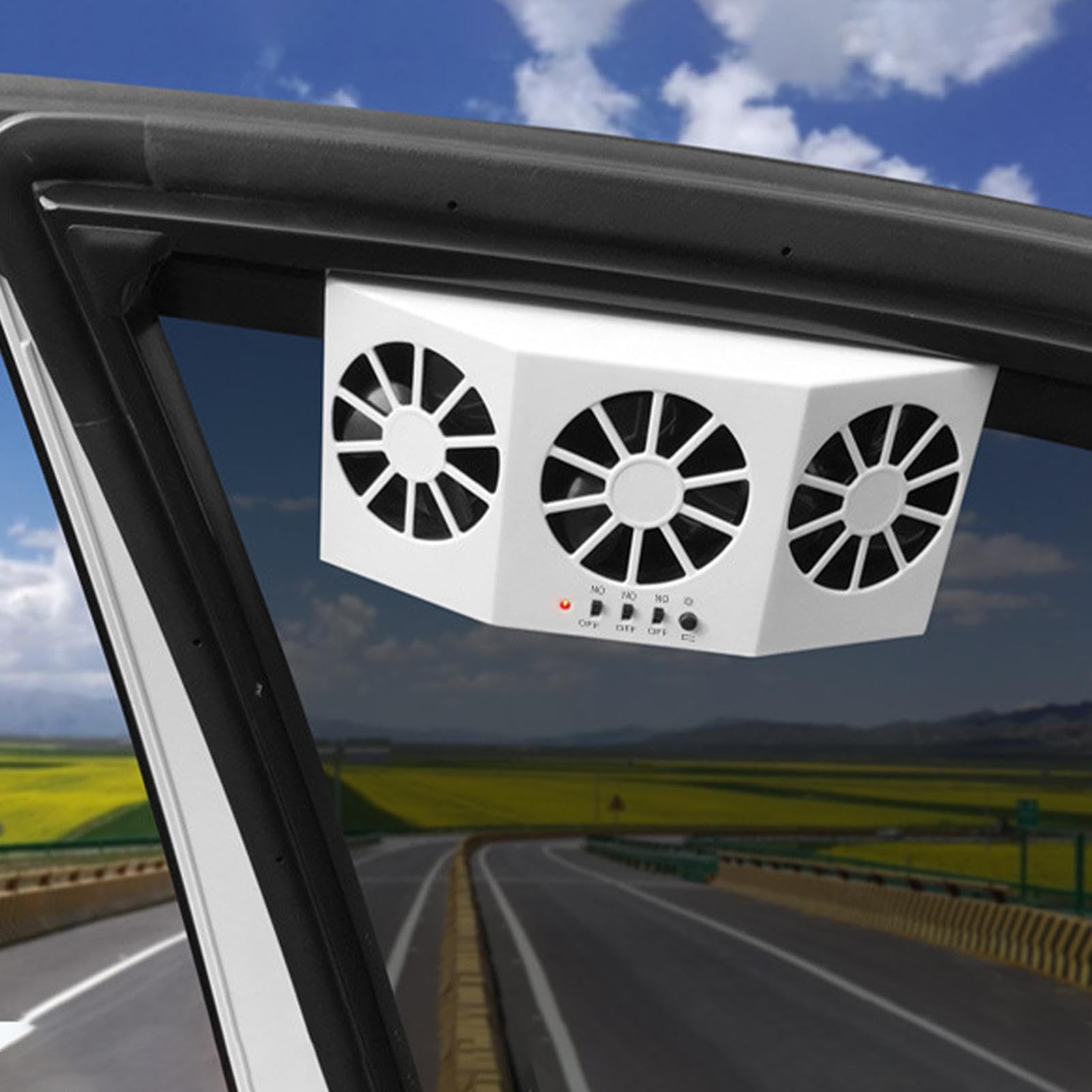 Ventilateur pour vitre de voiture - Ventilateur pour voiture, dispositif de refroidissement pour vitre de voiture | Ventilateur solaire silencieux avec 3 sorties, ventilateur pour vitre de voiture