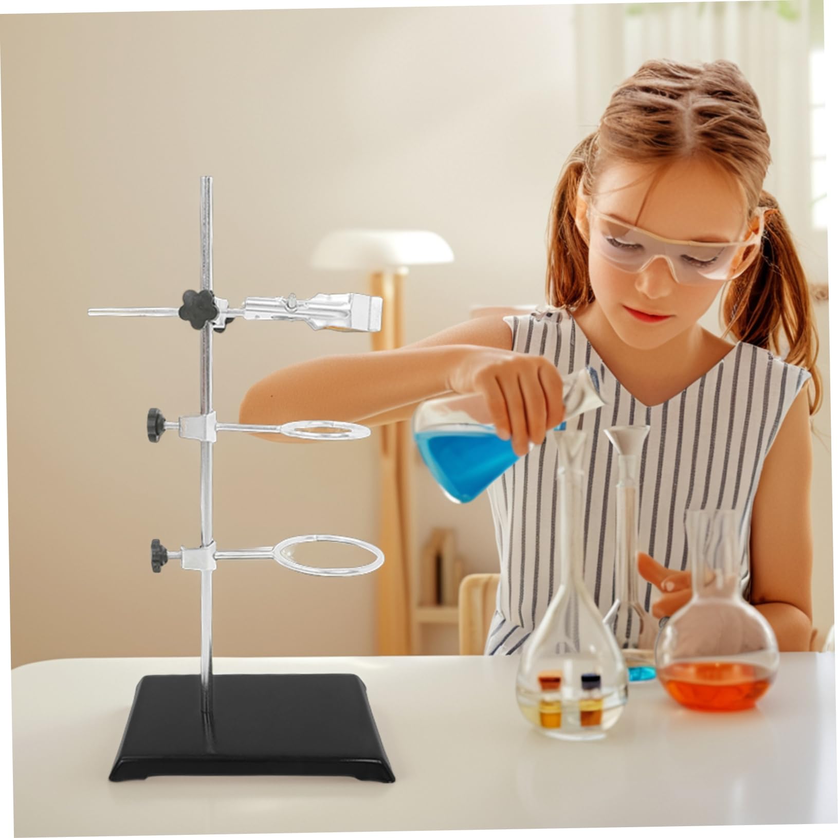 SOLUSTRE Laborstativ mit Verstellbarer Ringklemme und Kolbenständer für Chemielaborständer Becherglas-kolbenklemme Sockel Halter Ring Stange Metallwaren Einsatz Gestell für Biologieexperime