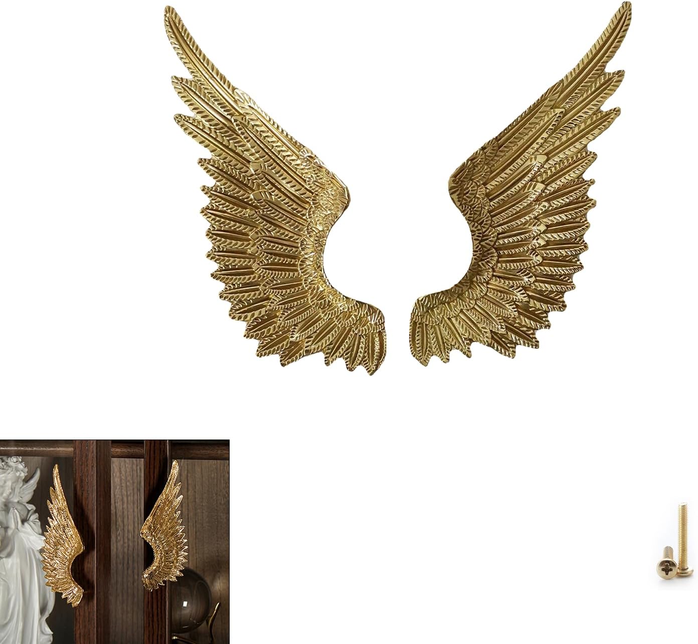 Large Wing Shape Brass Cabinet Knobs Set of 2, Decorative Gold Drawer Dresser Knobs Pulls for Kitchen Bathroom Cabinet Furniture(2.52" L x6.57 H)