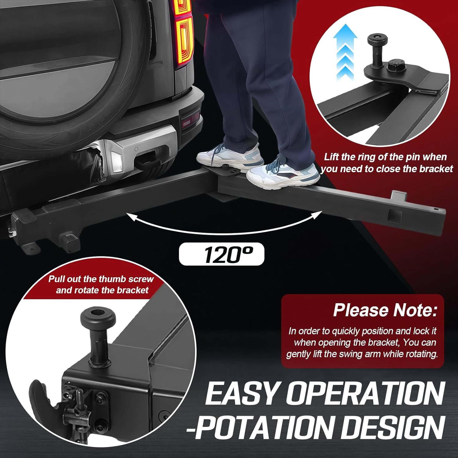 Swing Away Hitch Adapter, 120-Degree Swing Arm, Fits 2-Inch Receiver, 320 lbs Weight Capacity, Hitch Mounted Bike Carrier Extension Attachment for Cars, Trucks, SUVs, Vans (Passenger Side)