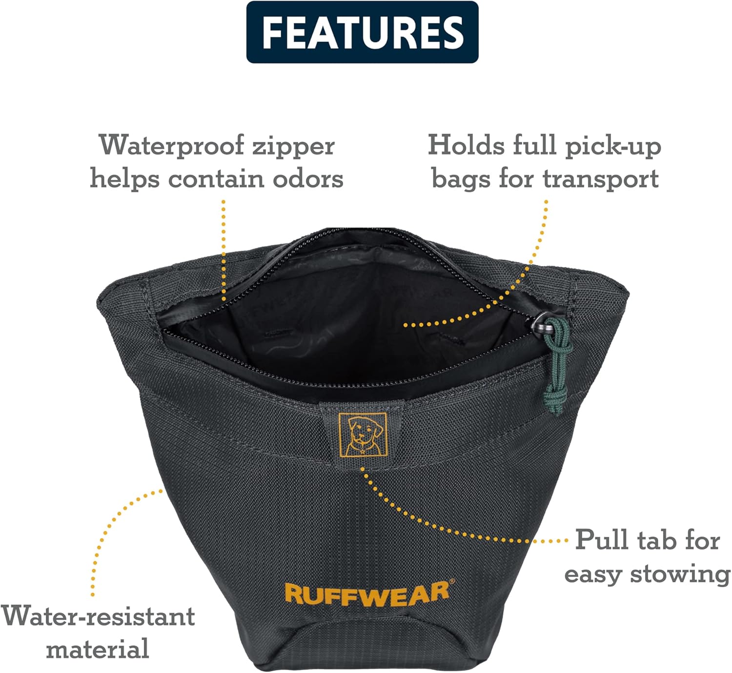 Ruffwear, Pack Out Dog Poop Bag Holder, Hands-Free Waste Dispenser with Belt & Leash Clip, Durable Odor-Proof Doggie Pouch for Trail Walks, Easy-Clean Design, Basalt Gray, Large