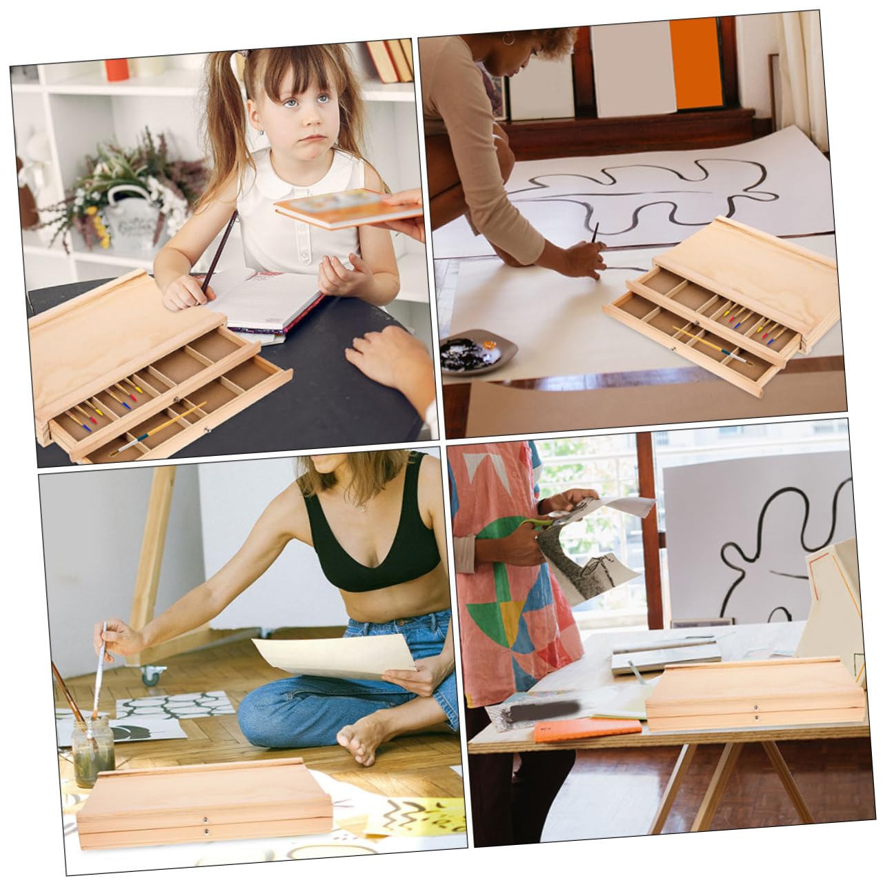 DOITOOL Boîte de Rangement pour Matériel Artistique avec Bois Organisateur de Peinture Crayons pour Dessin et Création