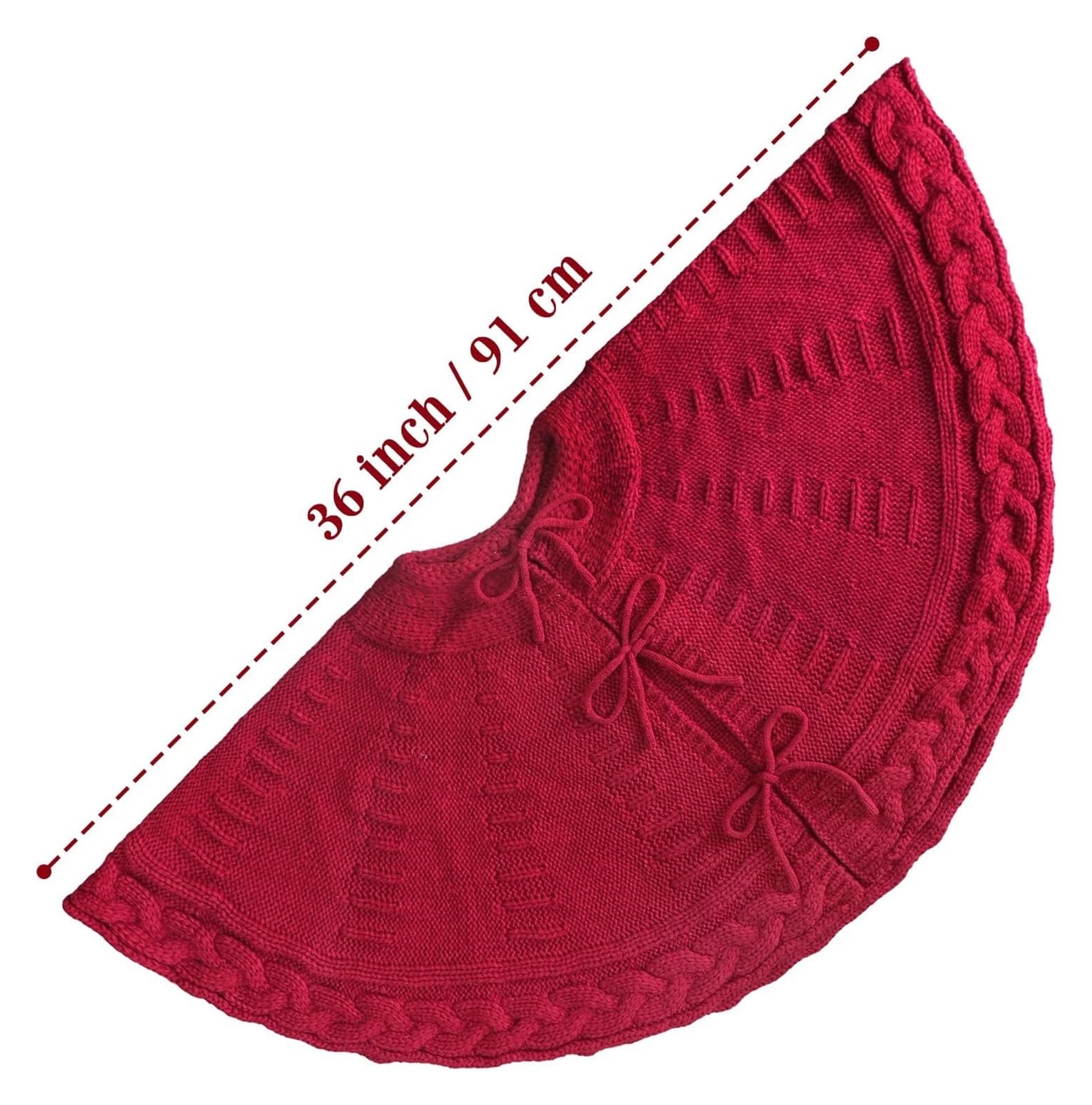 Tapis de Sapin de Noel Jupe d'arbre De Noël 48 Pouces Tricotée par Câble Rustique pour La Décoration Vacances Fête À Maison Couvre-Pied d'arbre(Rot)