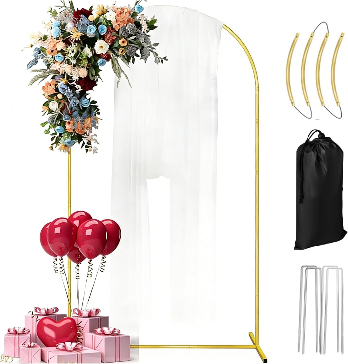 GILPWA Wedding Arch Backdrop Stand, 7.2FT Balloon Backdrop Stand Arch Frame, Metal Arch Backdrop Stand for Birthday Party Baby Shower Ceremony Decoration, Gold