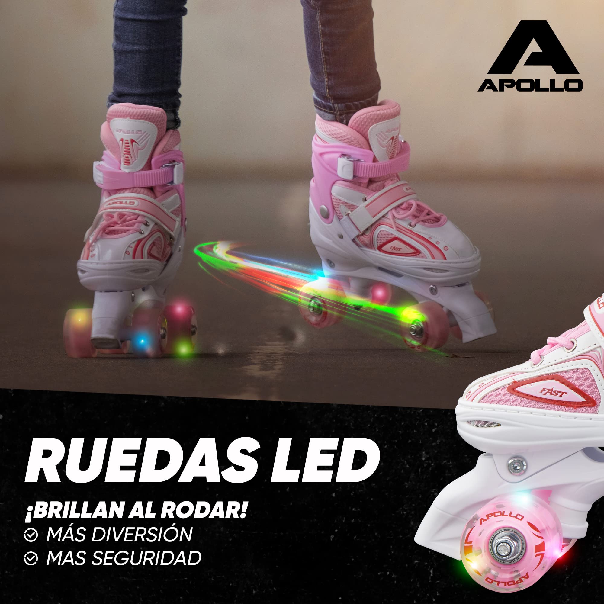 Apollo Patines 4 Ruedas Super Quad X Pro – Patines Quad para Niños y Adolescentes - Patines de Ruedas LED – Cómodos Patines Niña o Niño, Ideales para Principiantes — view 3