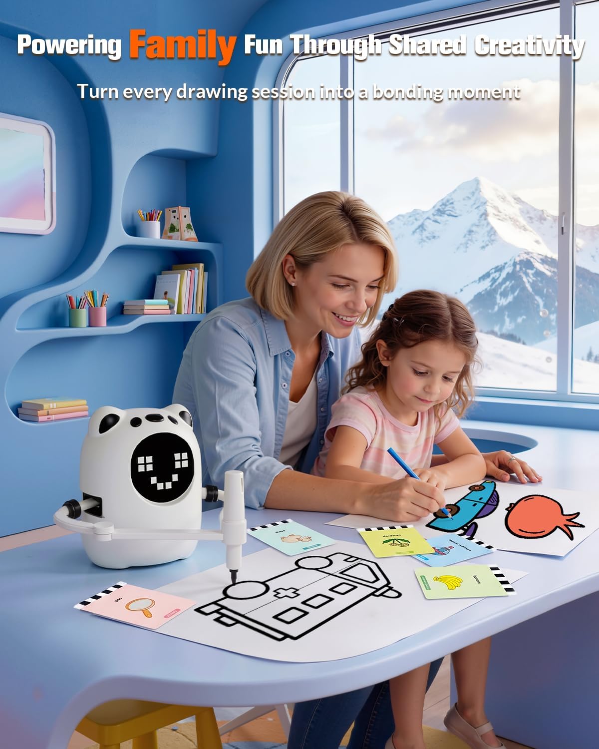 Qusases Drawing Robot for Kids, Interactive Educational Art Toy Guides Kids to Draw Step by Step, Montessori-Inspired Learning Toy with 150 Drawing Cards, Gift for Boys & Girls Ages 3–8 (White)