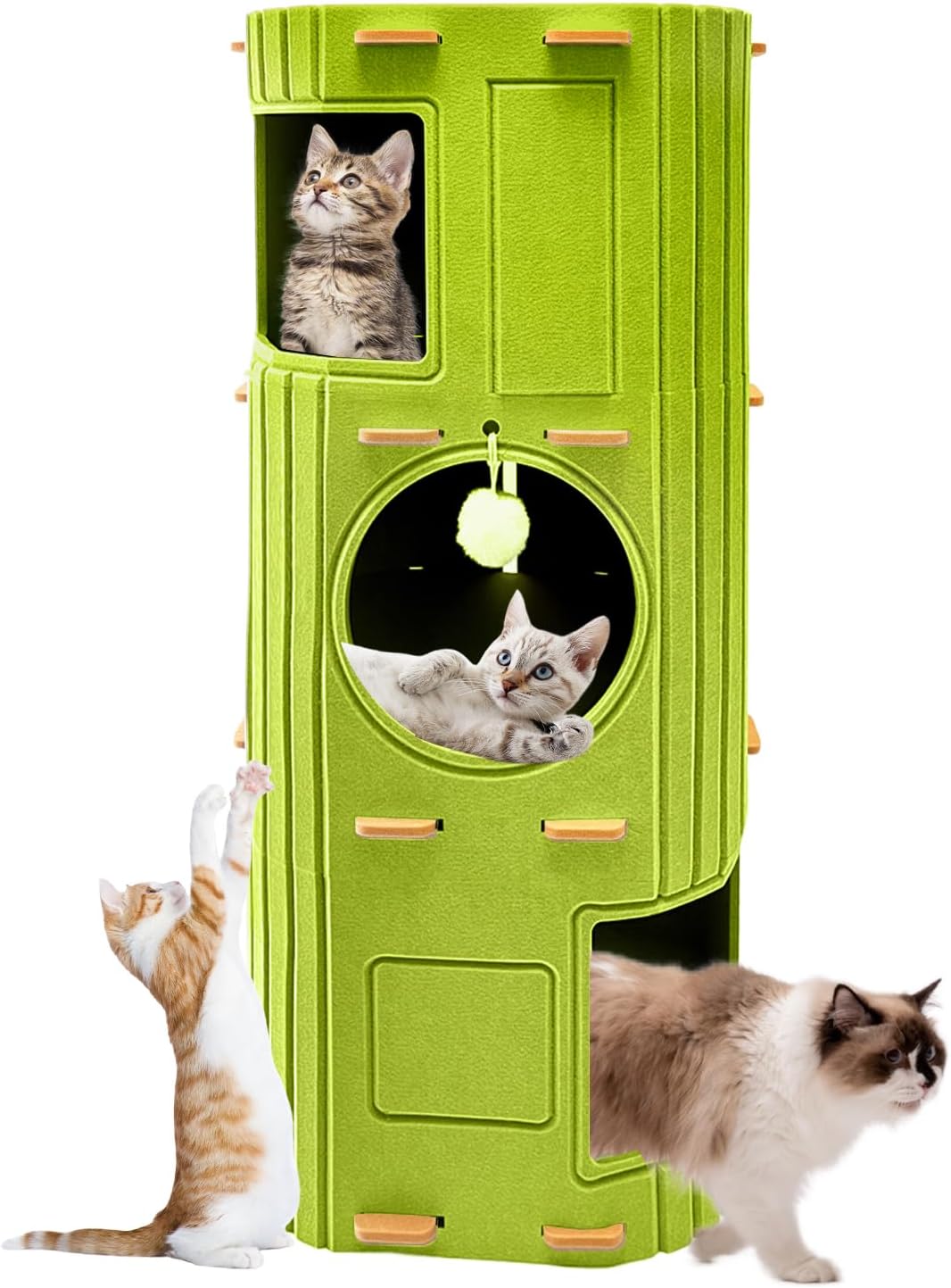 Homegroove Cat House for Indoor Cats, 3-Storey Cozy Felt Cat Bed Cave with Tunnel Hideaway, Large Multi-Cat Condo for Rest & Play (Green, X Large)