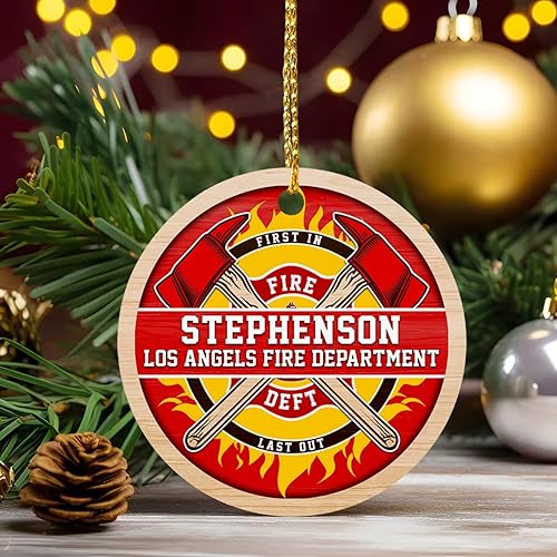 Miniatura 3 de First in Fire Dept Last Out - Adorno de Navidad 2023, adorno de bombero personalizado para Navidad, adorno de Navidad personalizado con nombre y
