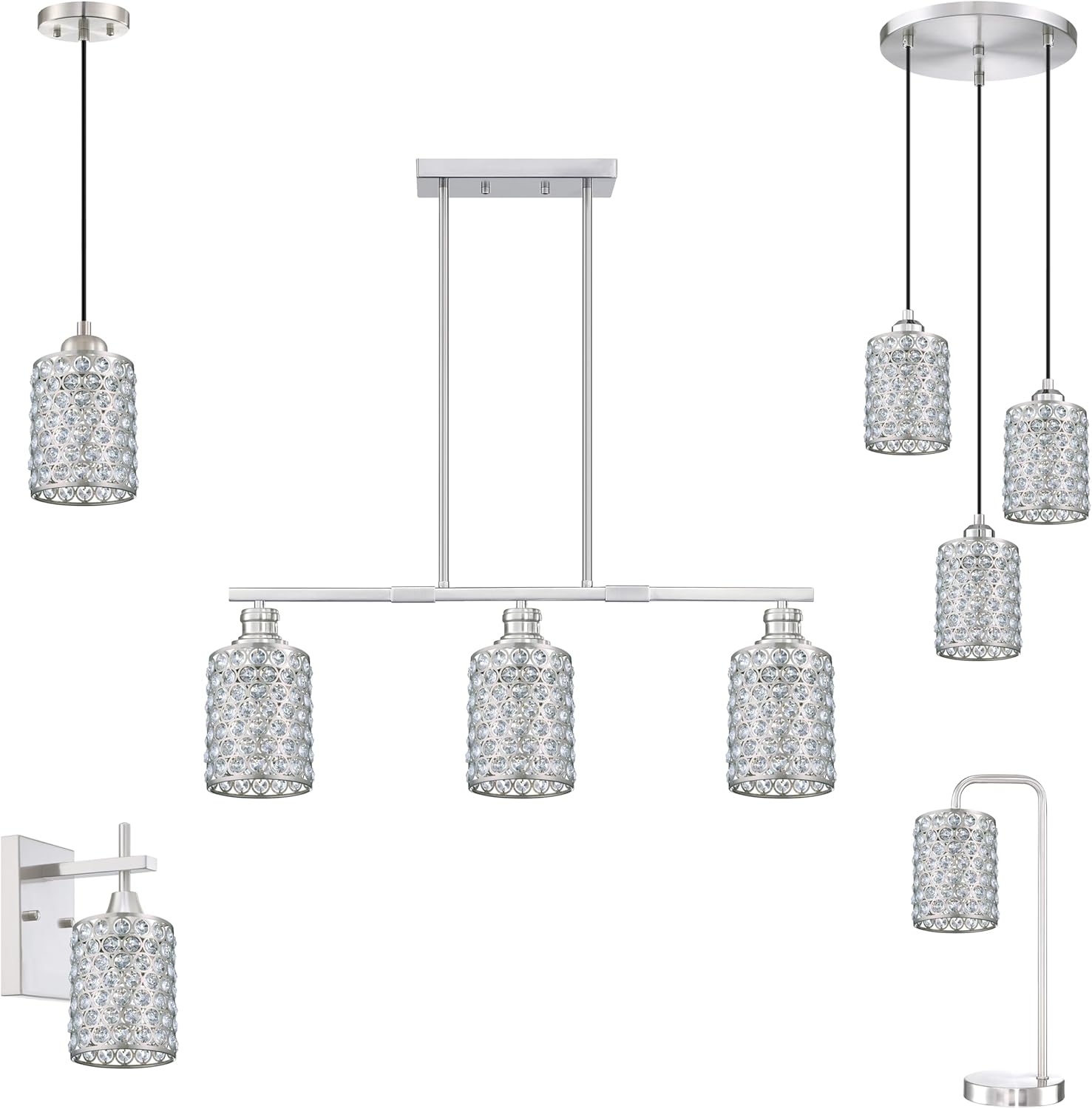 Doraimi Lighting 2 Pack Polyhedral Crystal Metal Pendant Ceiling Chandelier Wall Sconce Lamp Replacement Covers Shade Fixture Brushed Nickel Finish,1.66" Fitter Size,5.6" high*4.4" Diameter