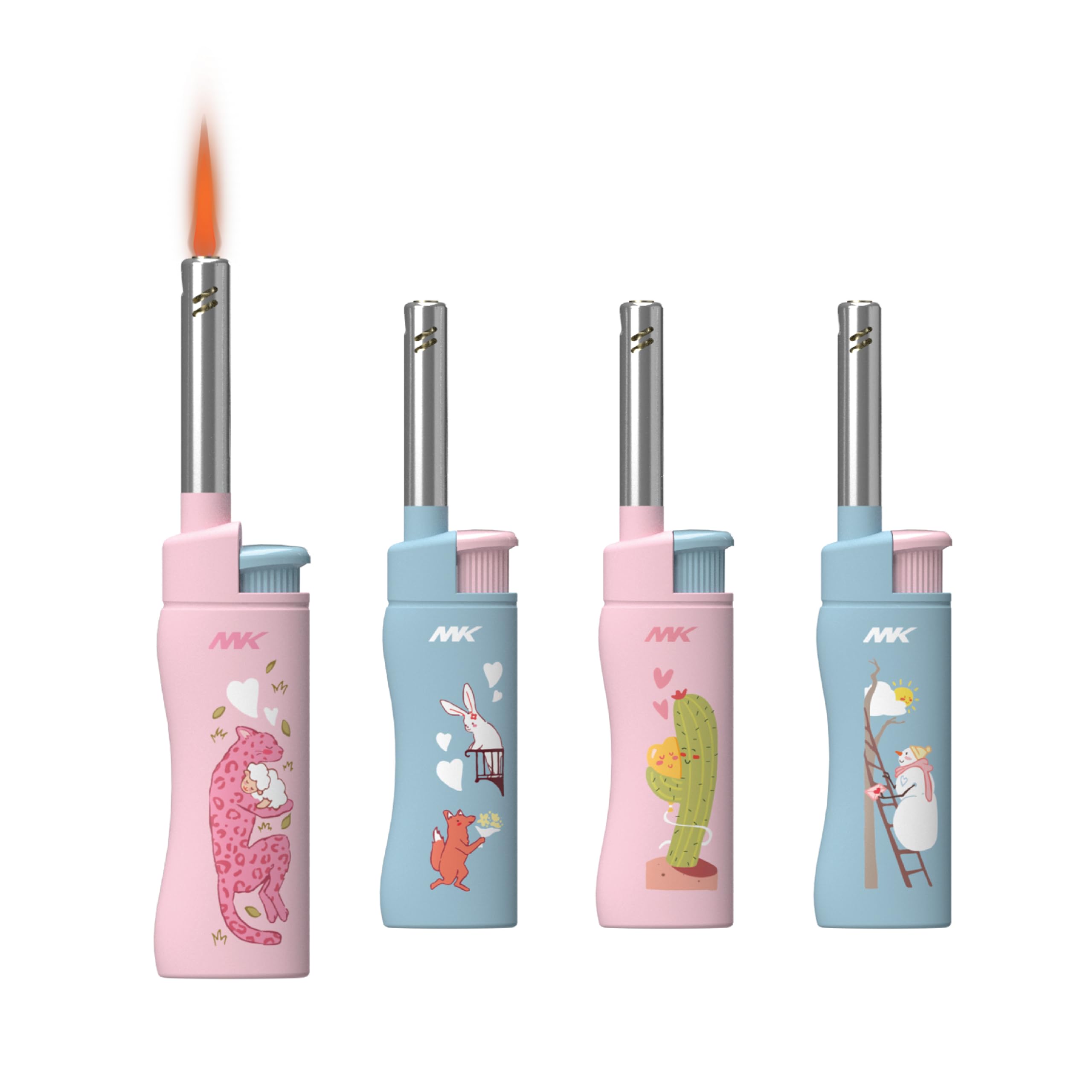 MK Lighter Candle Lighter, Windproof Refillable Butane Lighter for BBQ, Camping, and Outdoor Use (Polar Love-4PC)