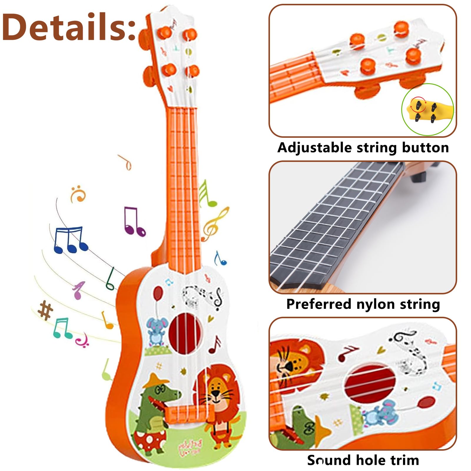 41 cm Gitara Zabawka, Ukulele dla dzieci, gitara dla dzieci, mini gitara dla dzieci, muzyka zabawki edukacyjne, gitara dla dzieci z 4 regulowanymi strunami, dla początkujących, dziewcząt, chłopców
