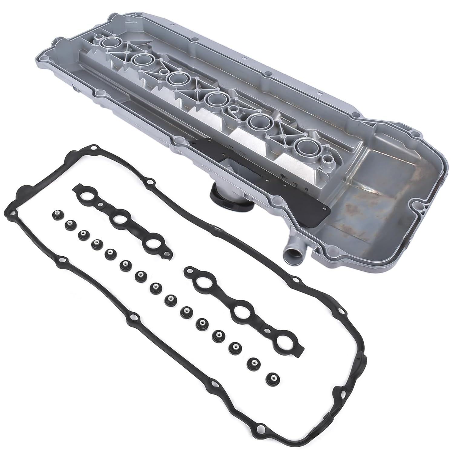 GELUOXI 11127512839 Aluminum Valve Cover w/Gasket & Oil Cap and Bolts Kit Replacement for BMW E46 E39 E60 X3 E83 X5 E53 Z4 325CI 325I 325XI 330XI 525I 530I 2003-2006#11-12-7-512-839