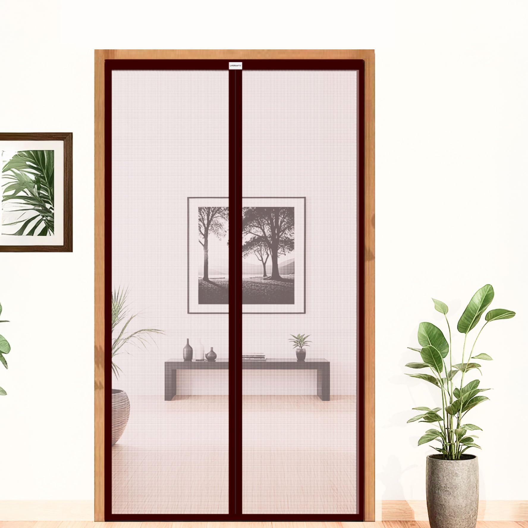 Lifekrafts Polyester Mosquito Screen Curtain for Main Doors, Balcony Mesh with Magnets (Brown, 210 x 90 CMs)