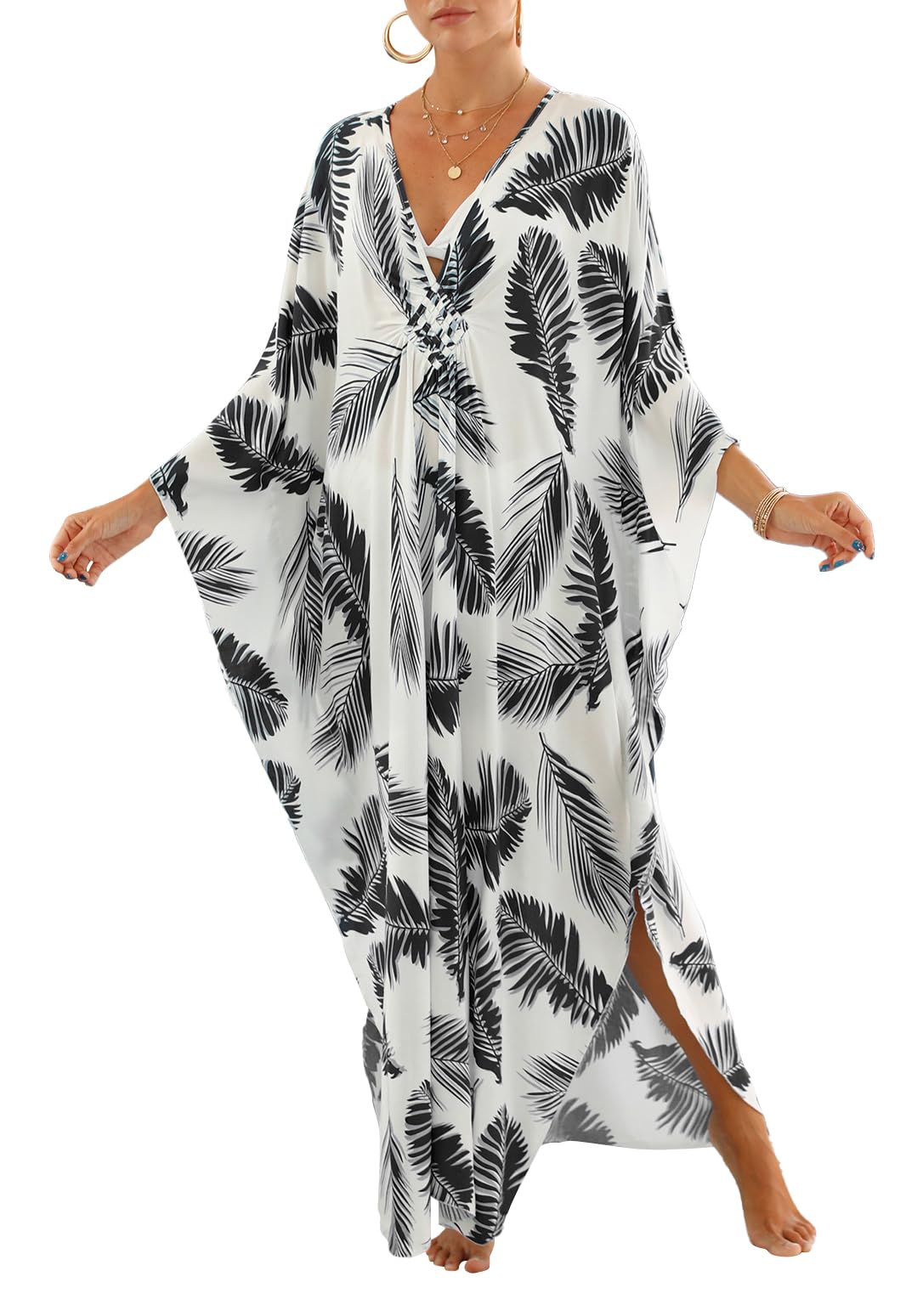 cthseie Women Animal Print Kaftan Dresses Plus Size Swimsuit Coverup Summer Bathing Suit Caftan Loungewear Beach Dress