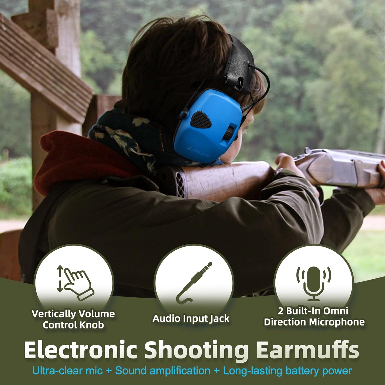 ZOHAN EM054 Electronic Shooting Ear Protection with Gel Ear Pads, Slim Active Noise Reduction Earmuffs with 4X Sound Amplification for Gun Range - Image 7