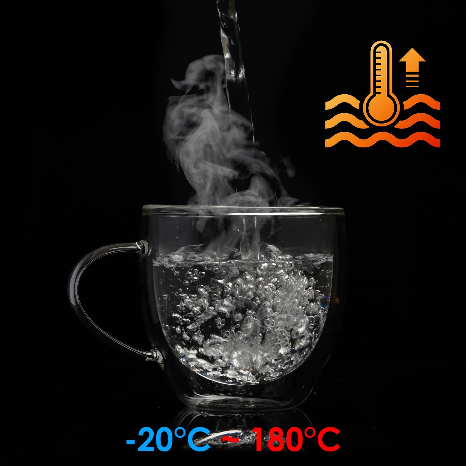 TKNO Confezione da 4 bicchieri da caffè a doppia parete da 380 ml, isolati, stile barista, in vetro trasparente, per latte, cappuccino, bianco piatto, tazze da caffè in borosilicato resistente al