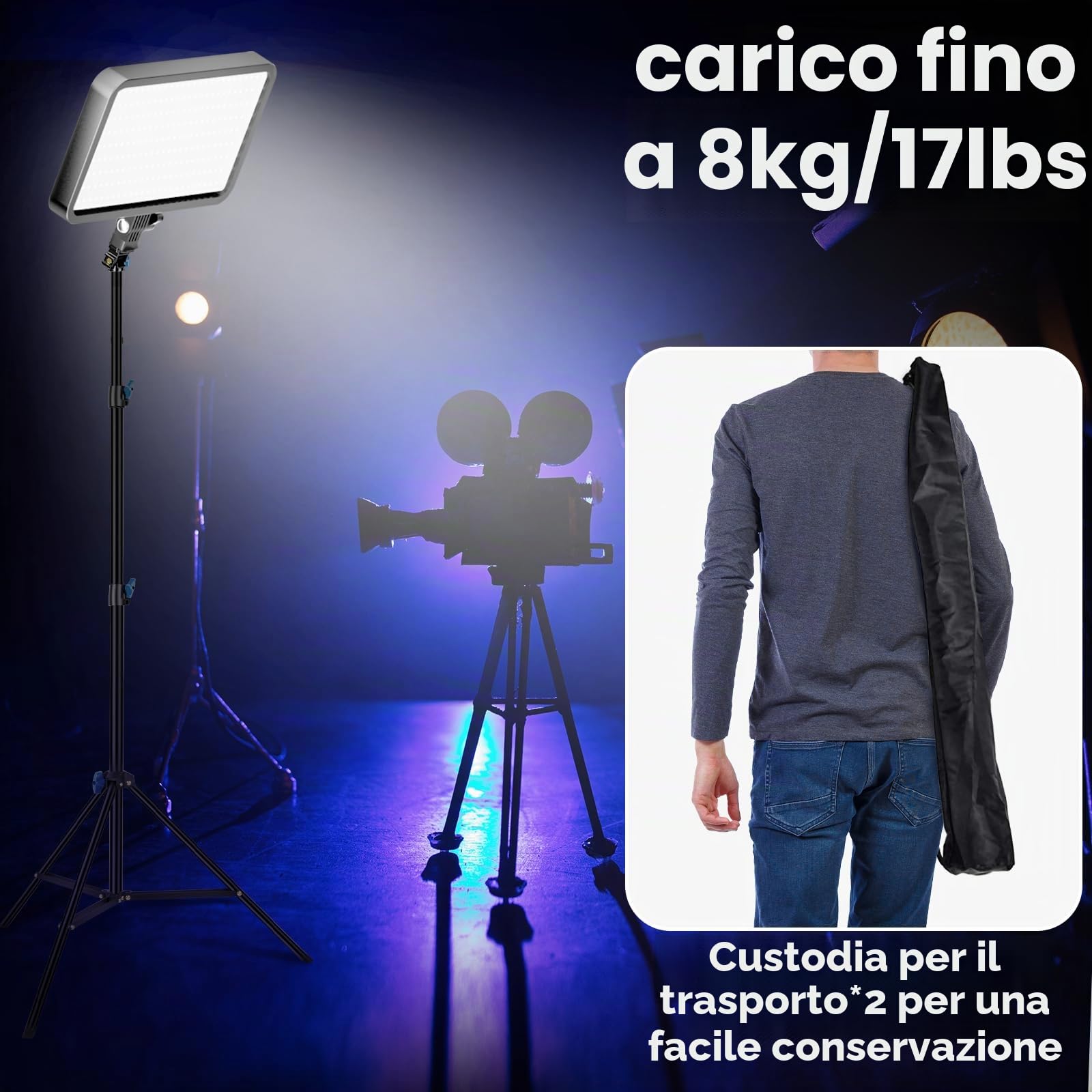 EMART 2 Pcs Stativo Luci 200cm, Treppiede Leggero con Testa Girevole da 1/4 | Testa Girevole da 1/4, Light Stand, Lampade Orientabile 180°, Fotocamere e Altre Attrezzature